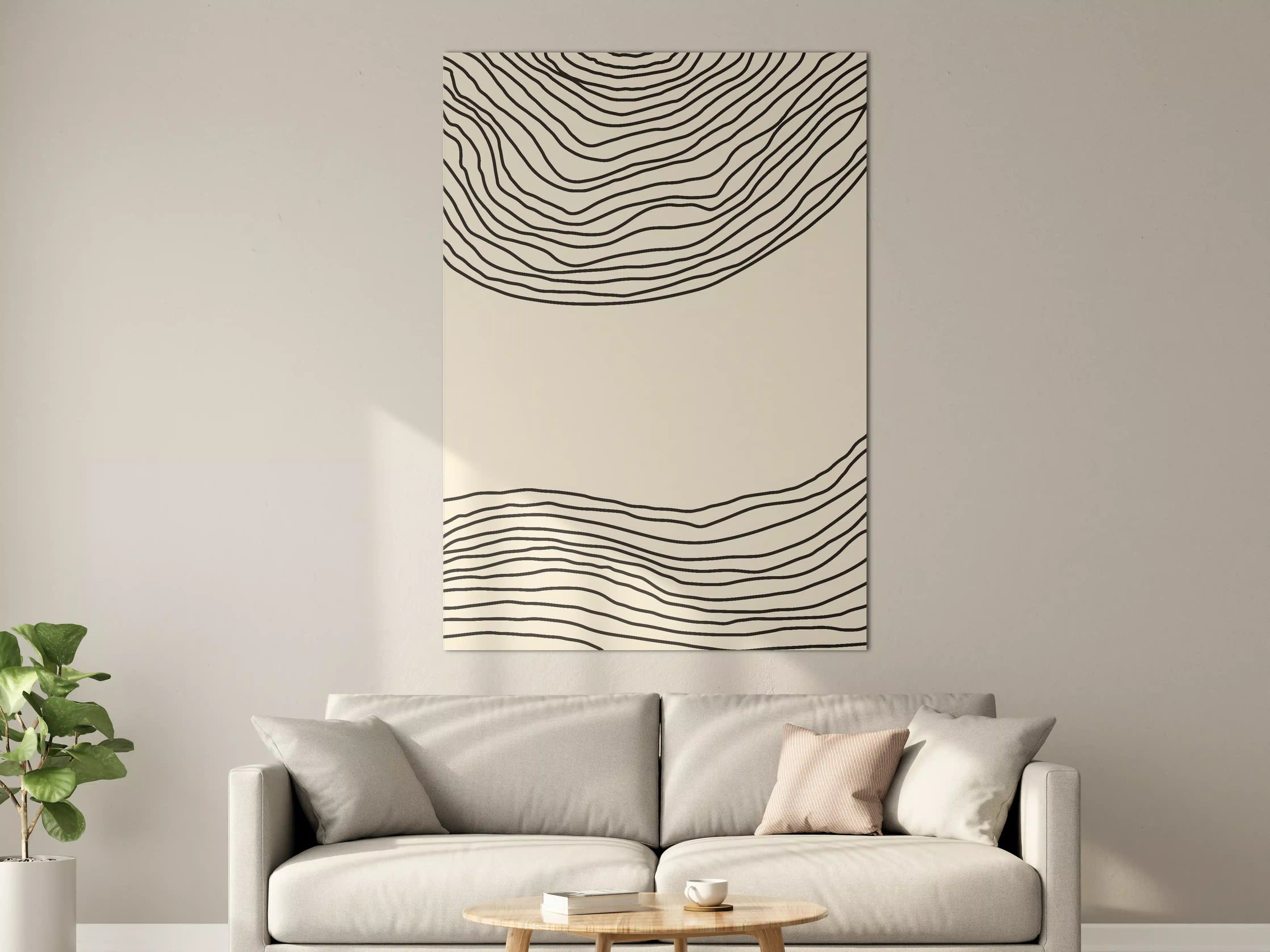 Große Wandbilder - Schlichte Linienkunst in Beige mit schwarzen Konturen