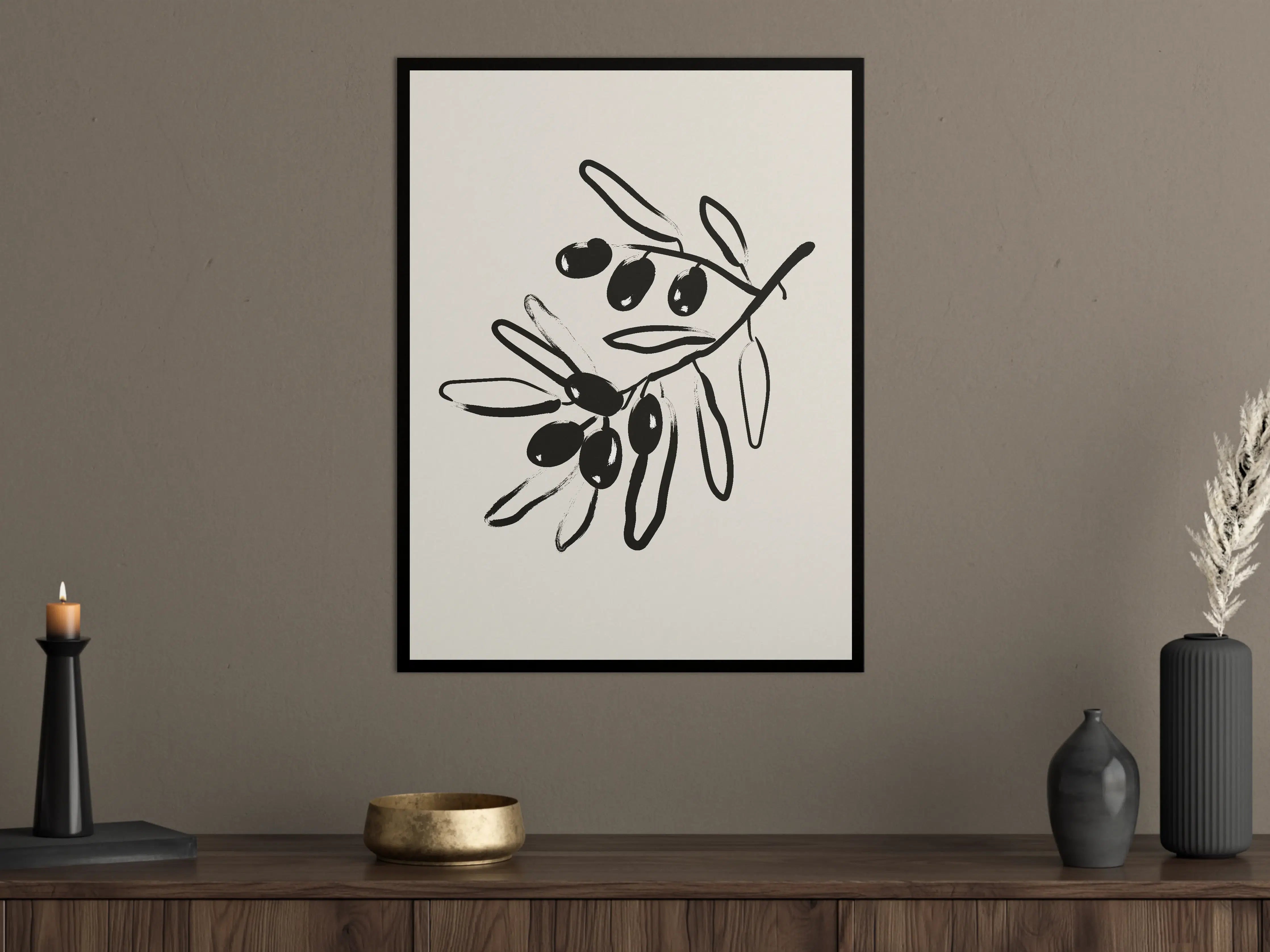 Große Wandbilder - Schlichte Schwarz-Weiß-Olive Zweig