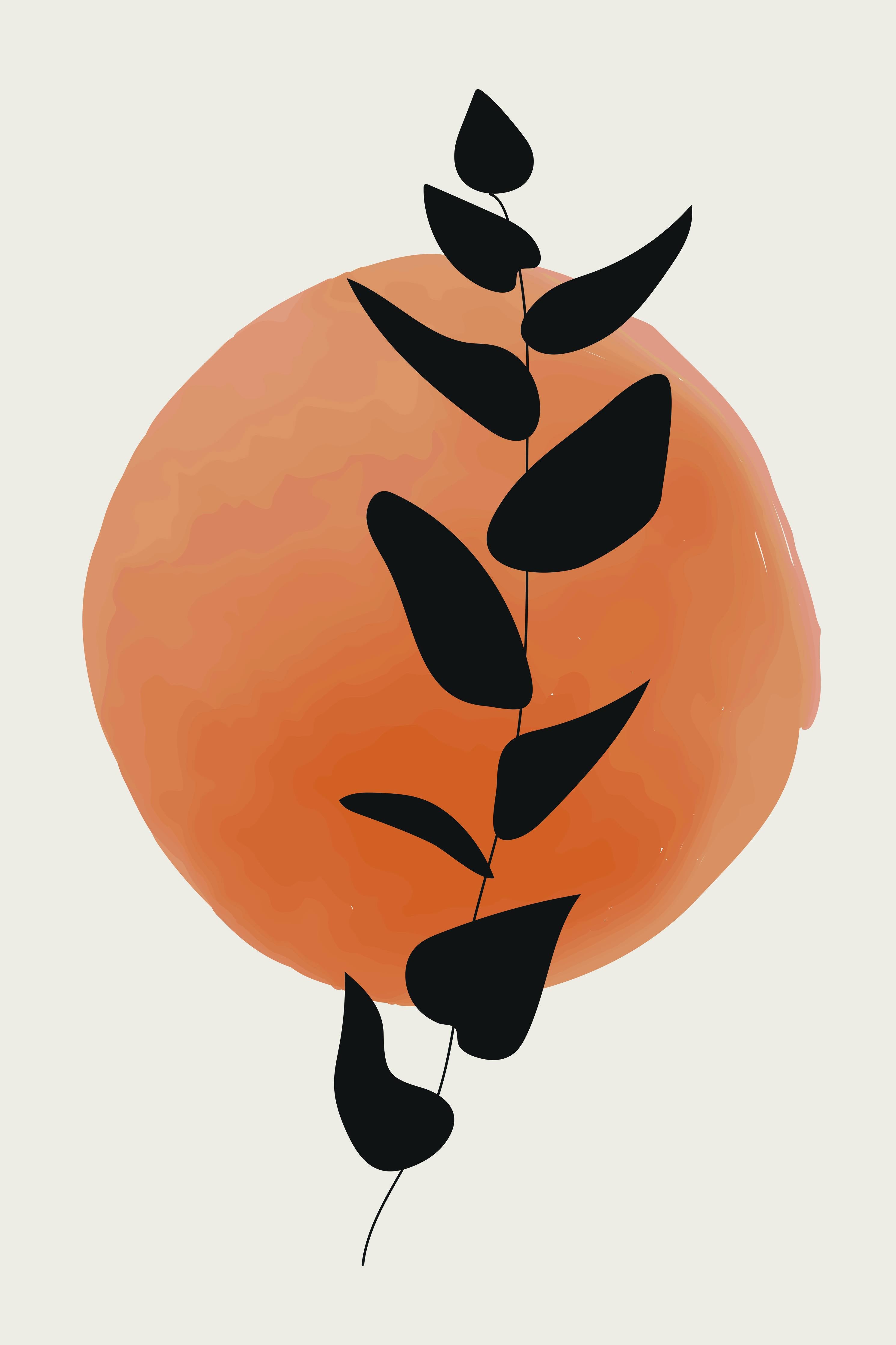 Große Wandbilder-Schlichter Pflanzensilhouetten-Print mit warmem Orange