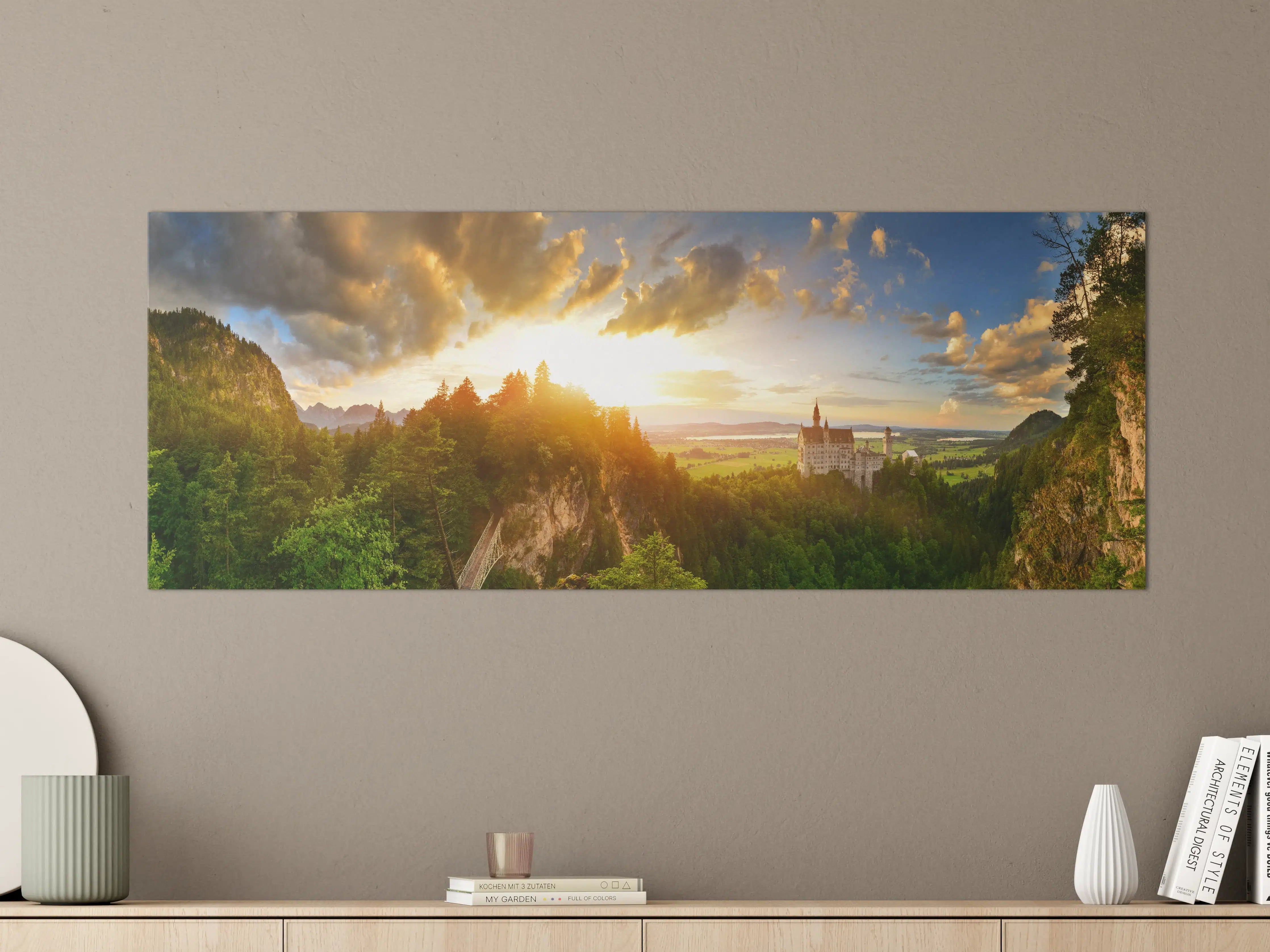 Große Wandbilder - Schloss Neuschwanstein bei Sonnenuntergang