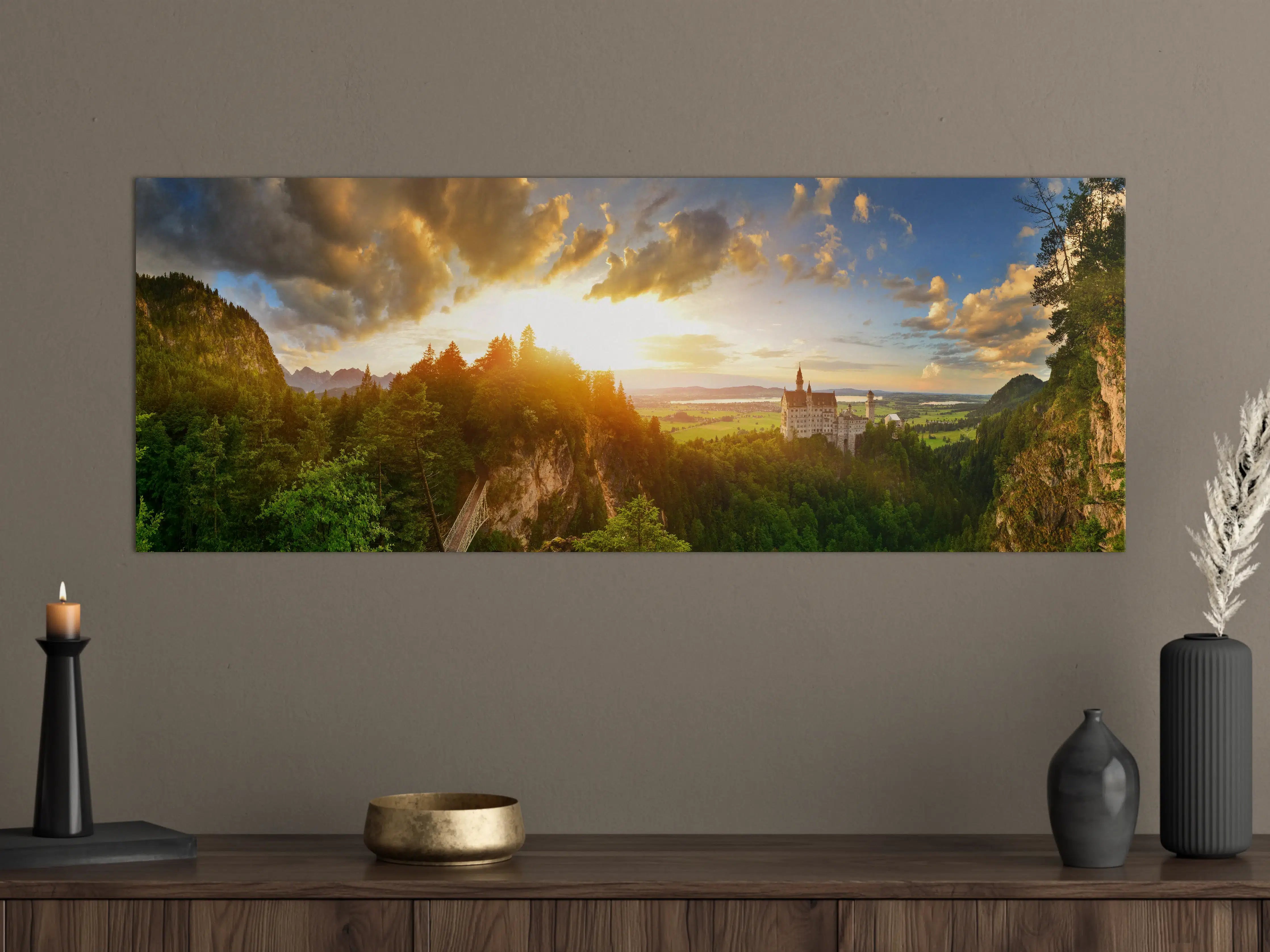 Große Wandbilder - Schloss Neuschwanstein bei Sonnenuntergang