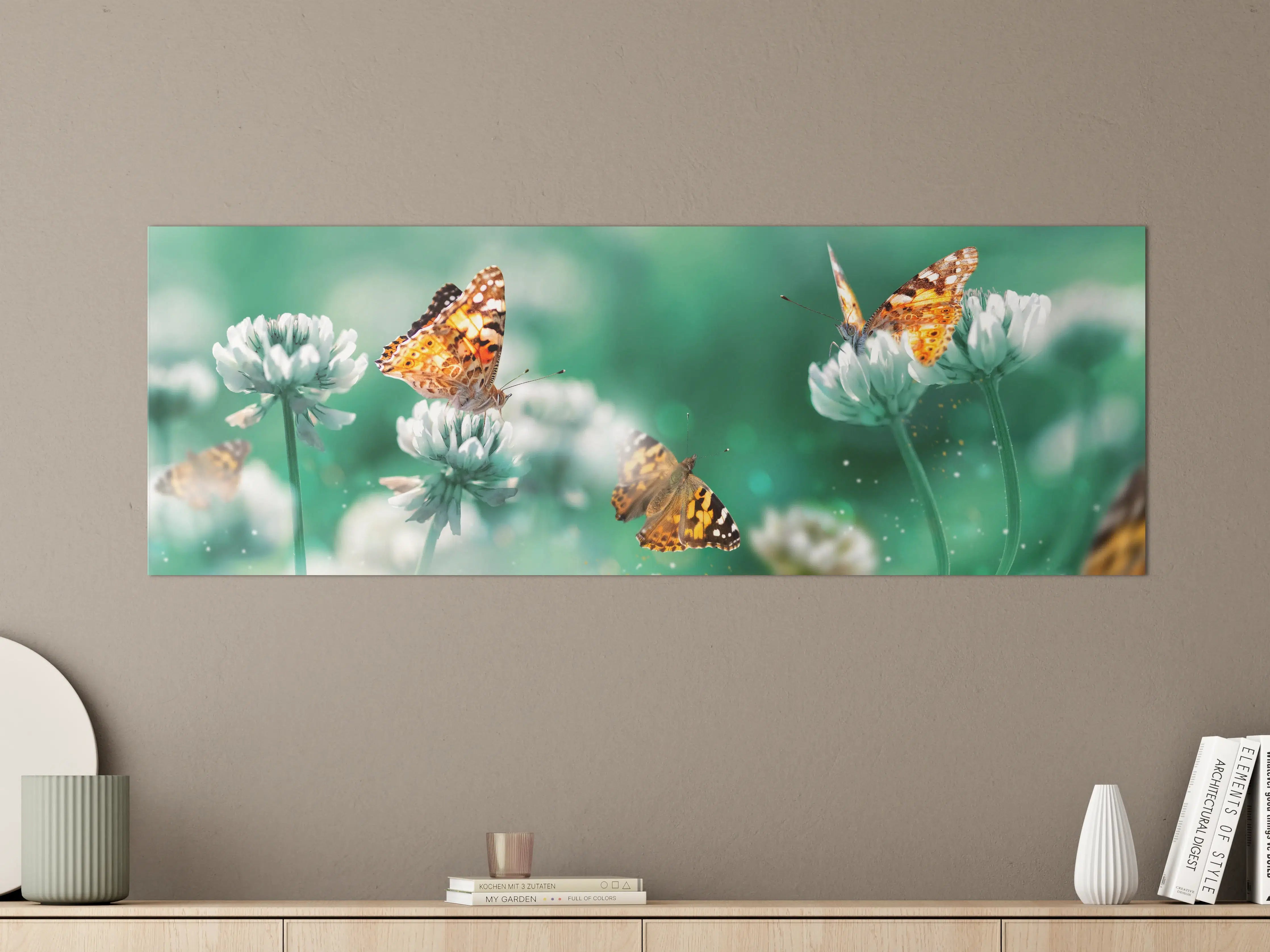 Große Wandbilder - Schmetterling auf Weißkleeblüten