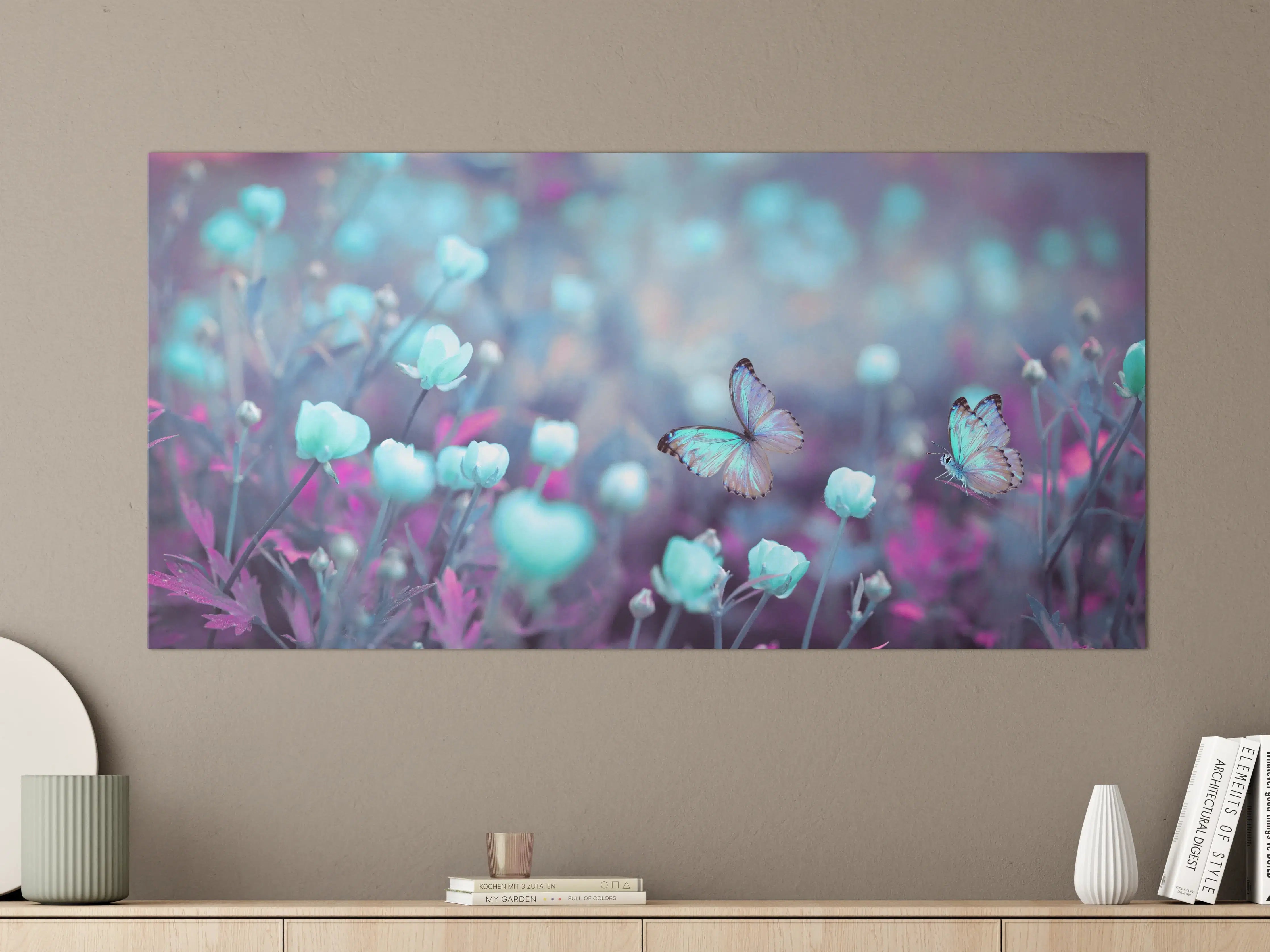 Große Wandbilder - Schmetterlinge über wilden Blumen