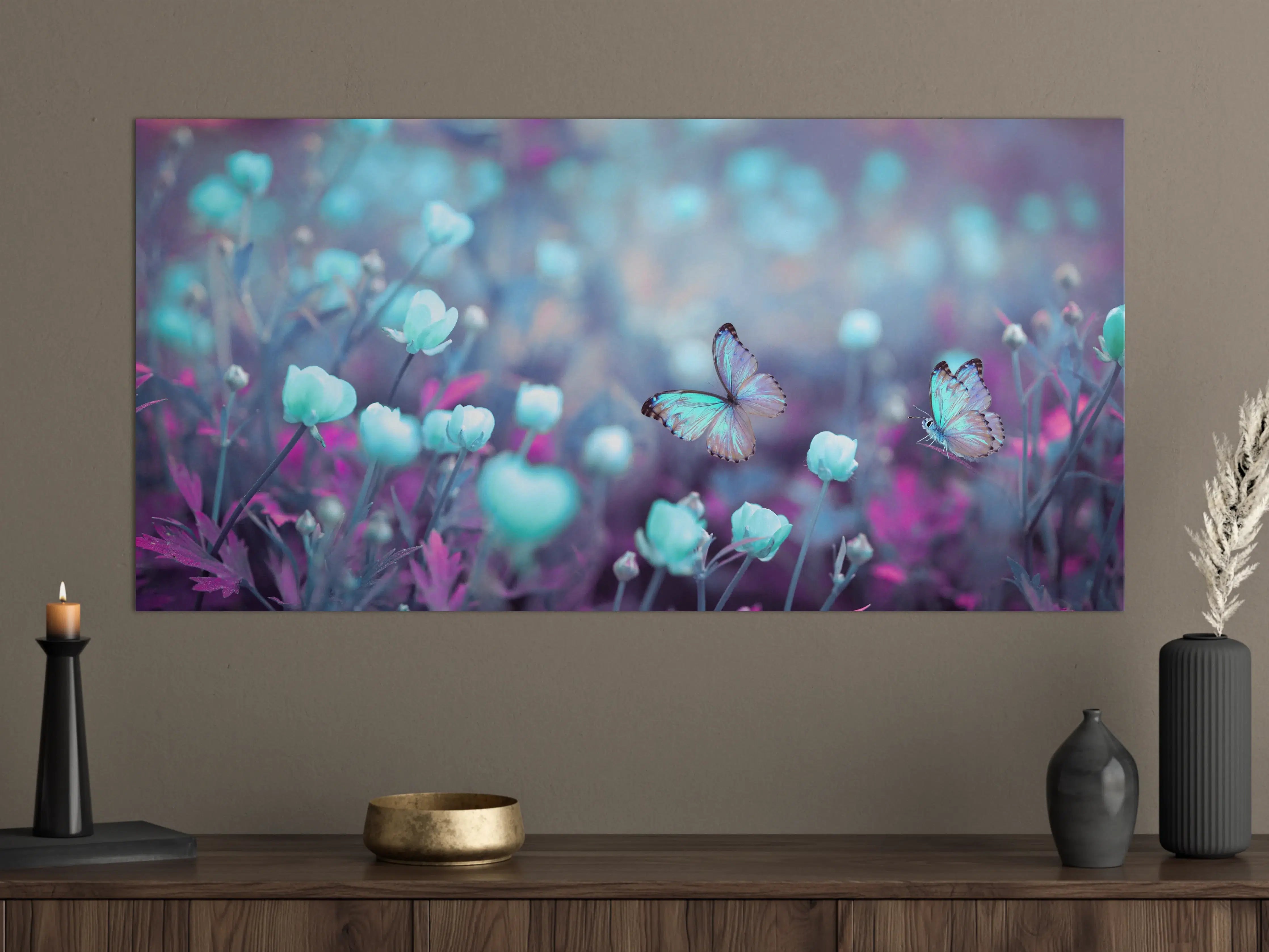 Große Wandbilder - Schmetterlinge über wilden Blumen