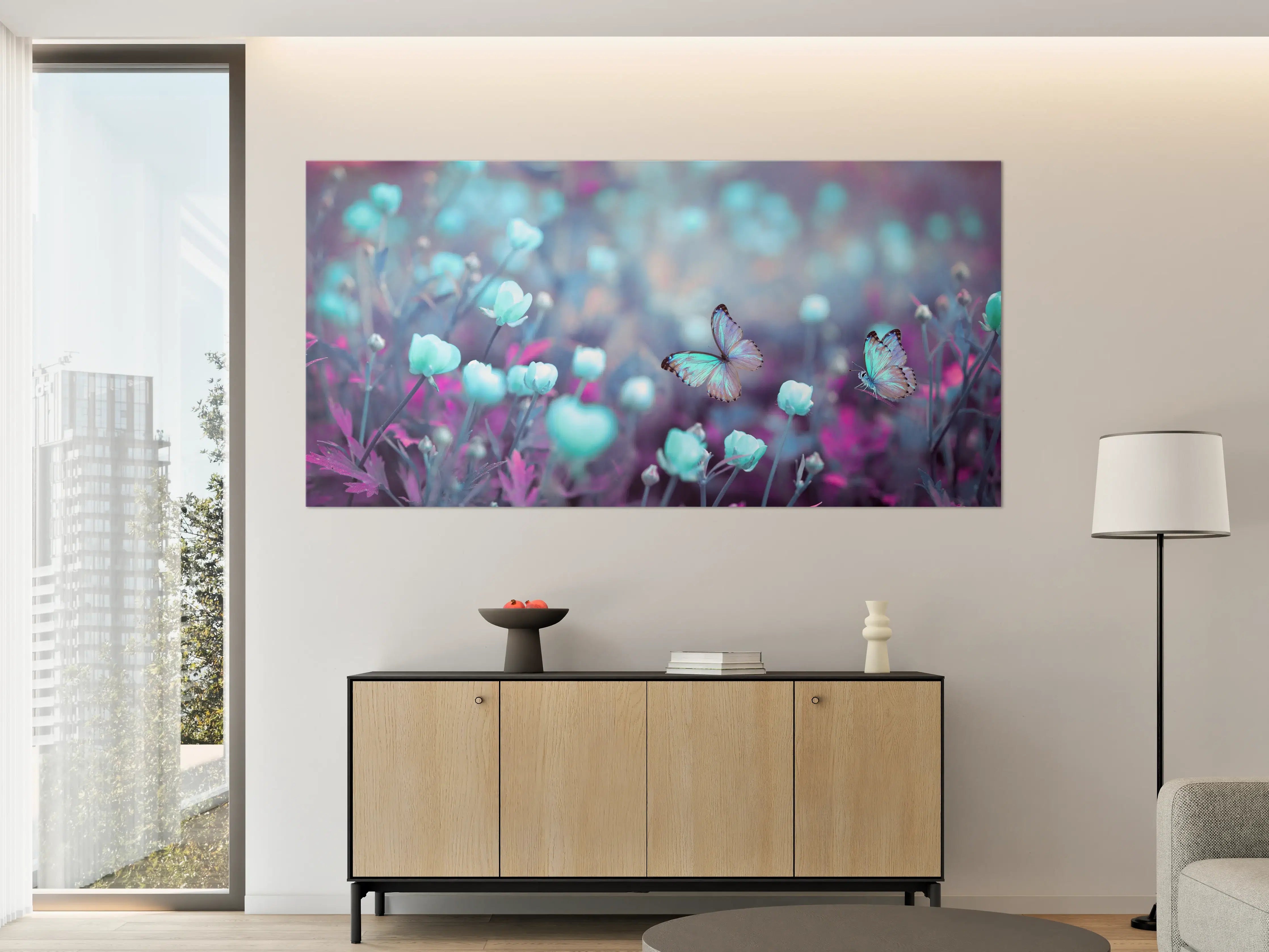 Große Wandbilder - Schmetterlinge über wilden Blumen