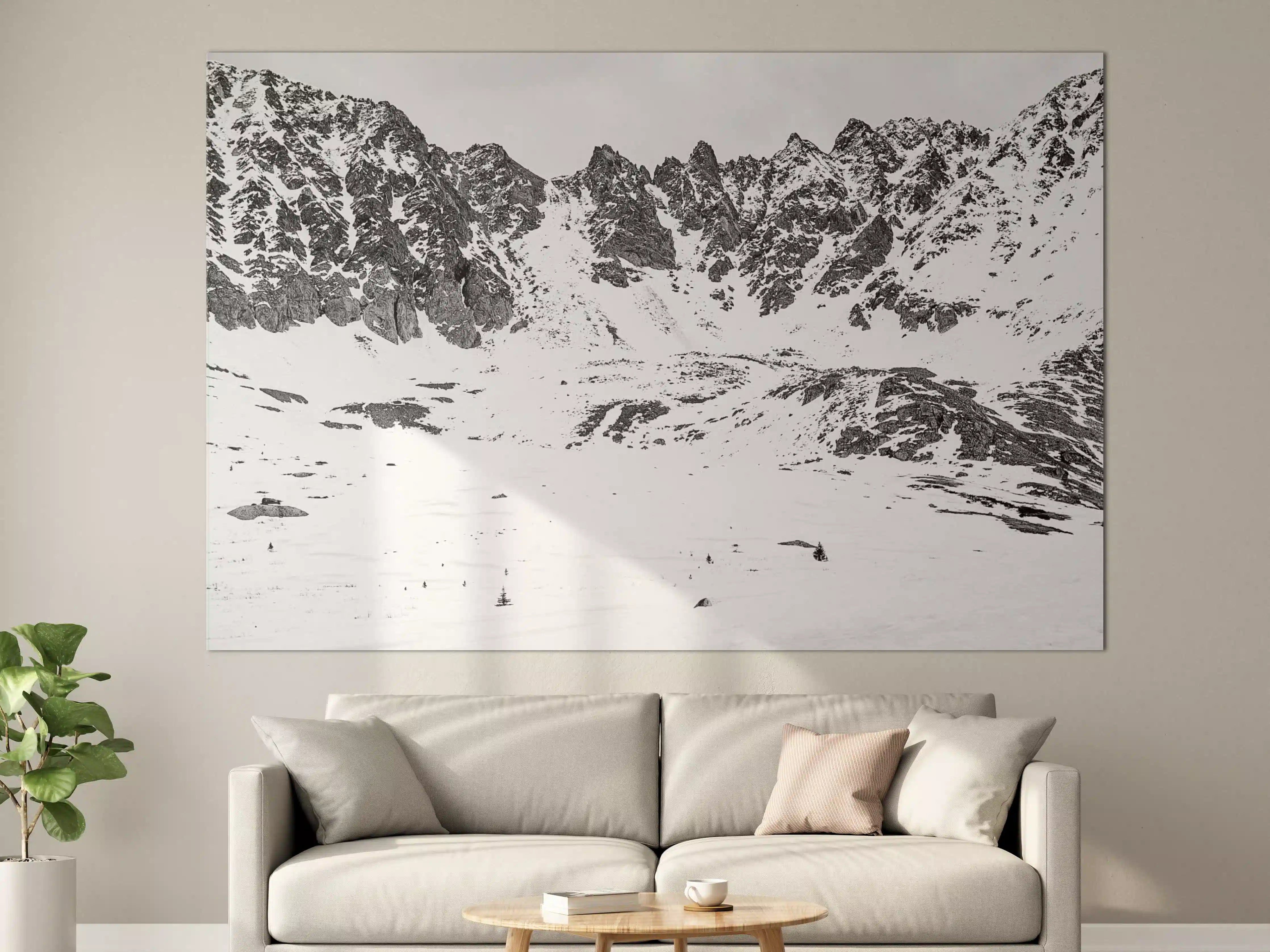 Große Wandbilder - Schneebedeckte Berglandschaft in Schwarz-Weiß
