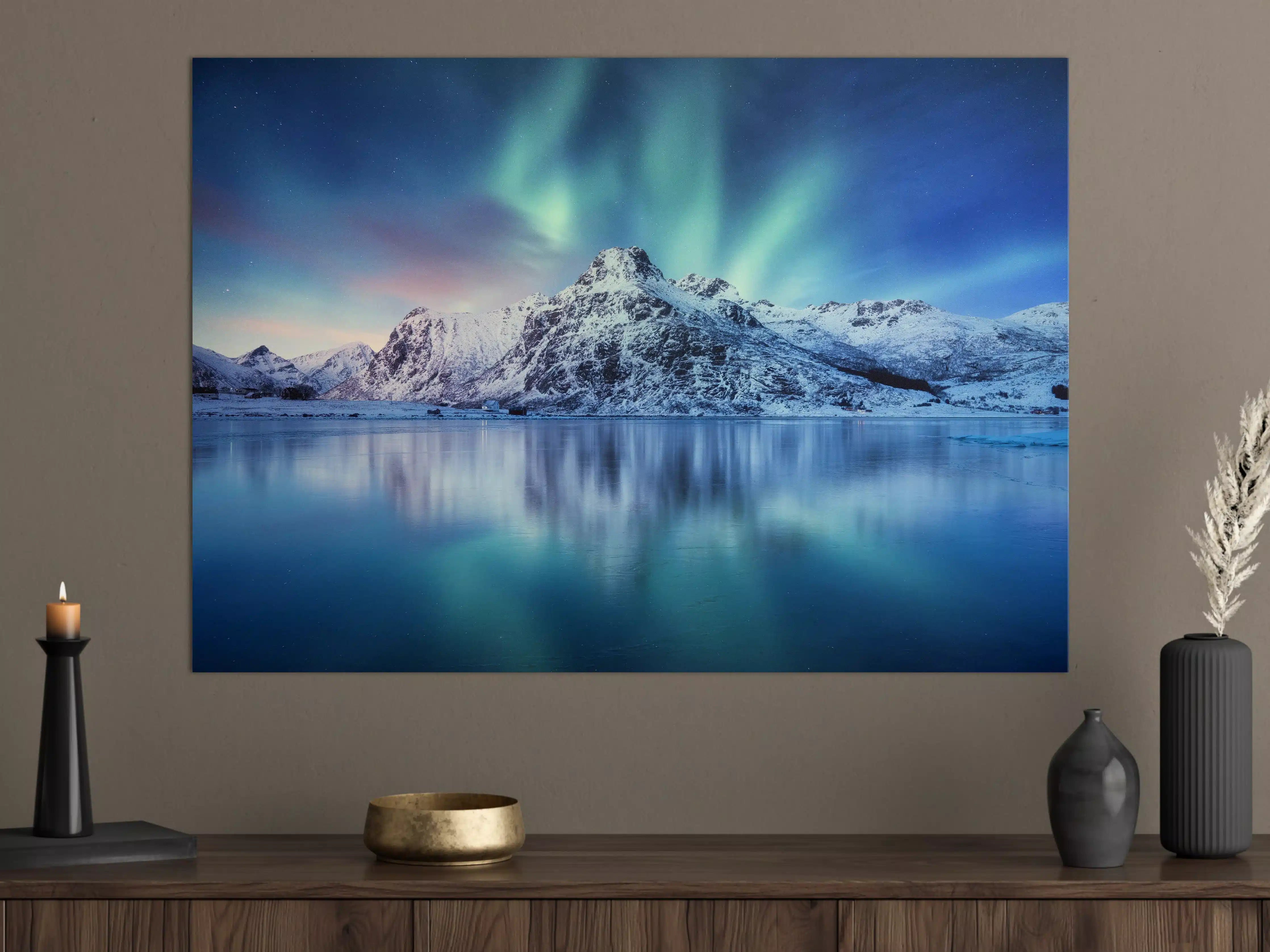 Große Wandbilder - Schöne Polarlichter über dem Berg