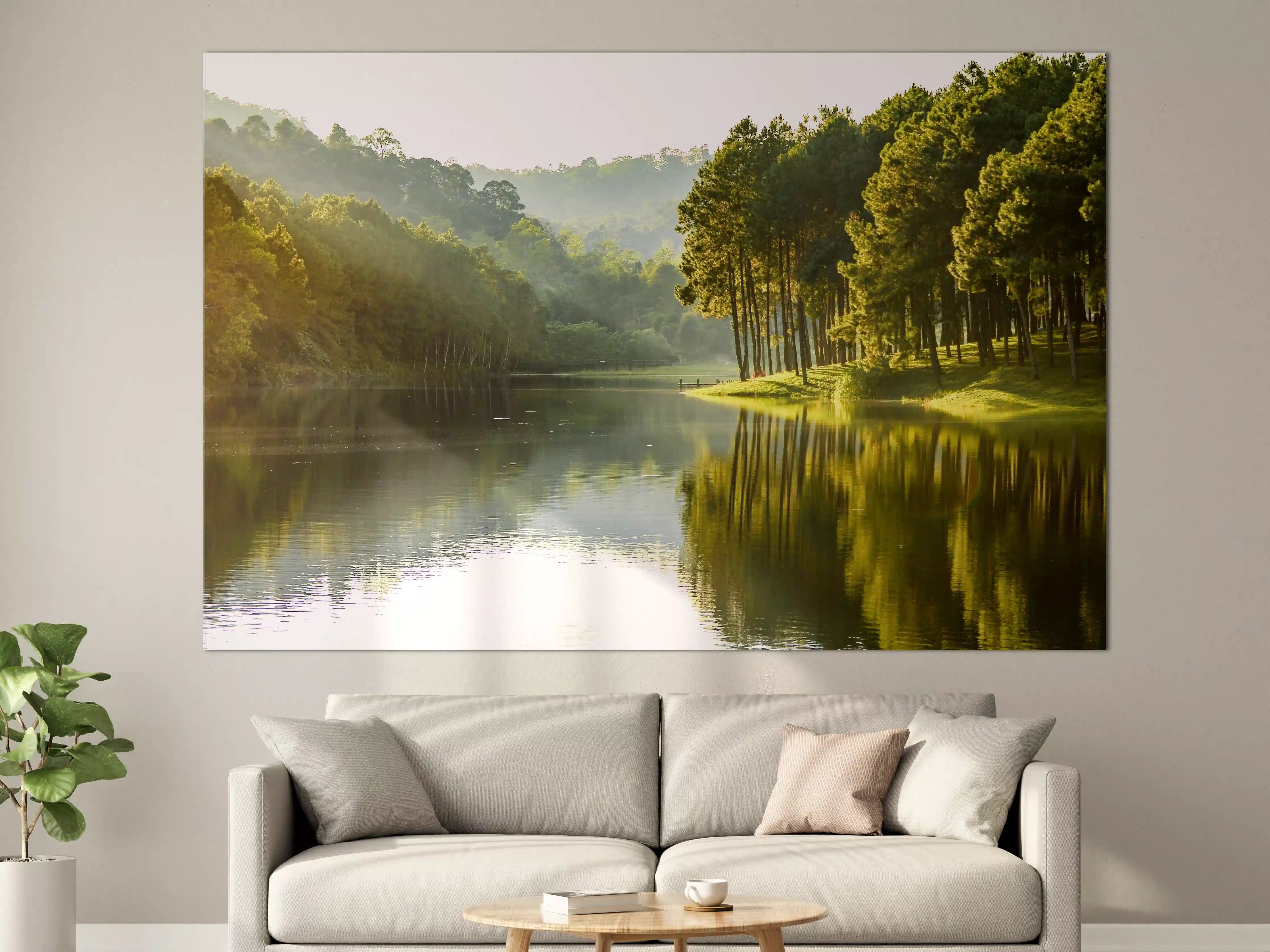 Große Wandbilder - Schöne Seelandschaft mit Kiefernwald