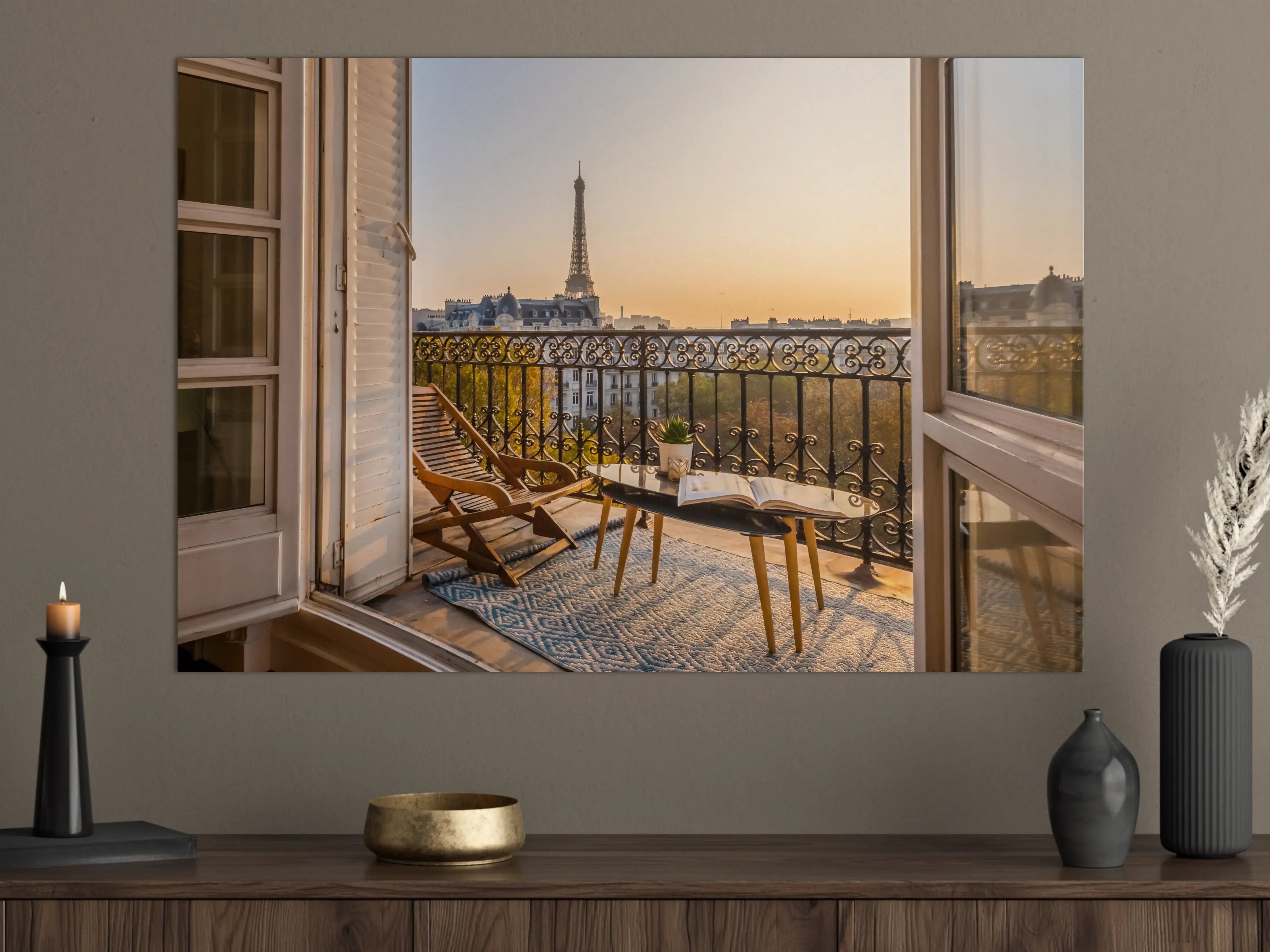 Große Wandbilder - Schöner Pariser Balkon bei Sonnenuntergang