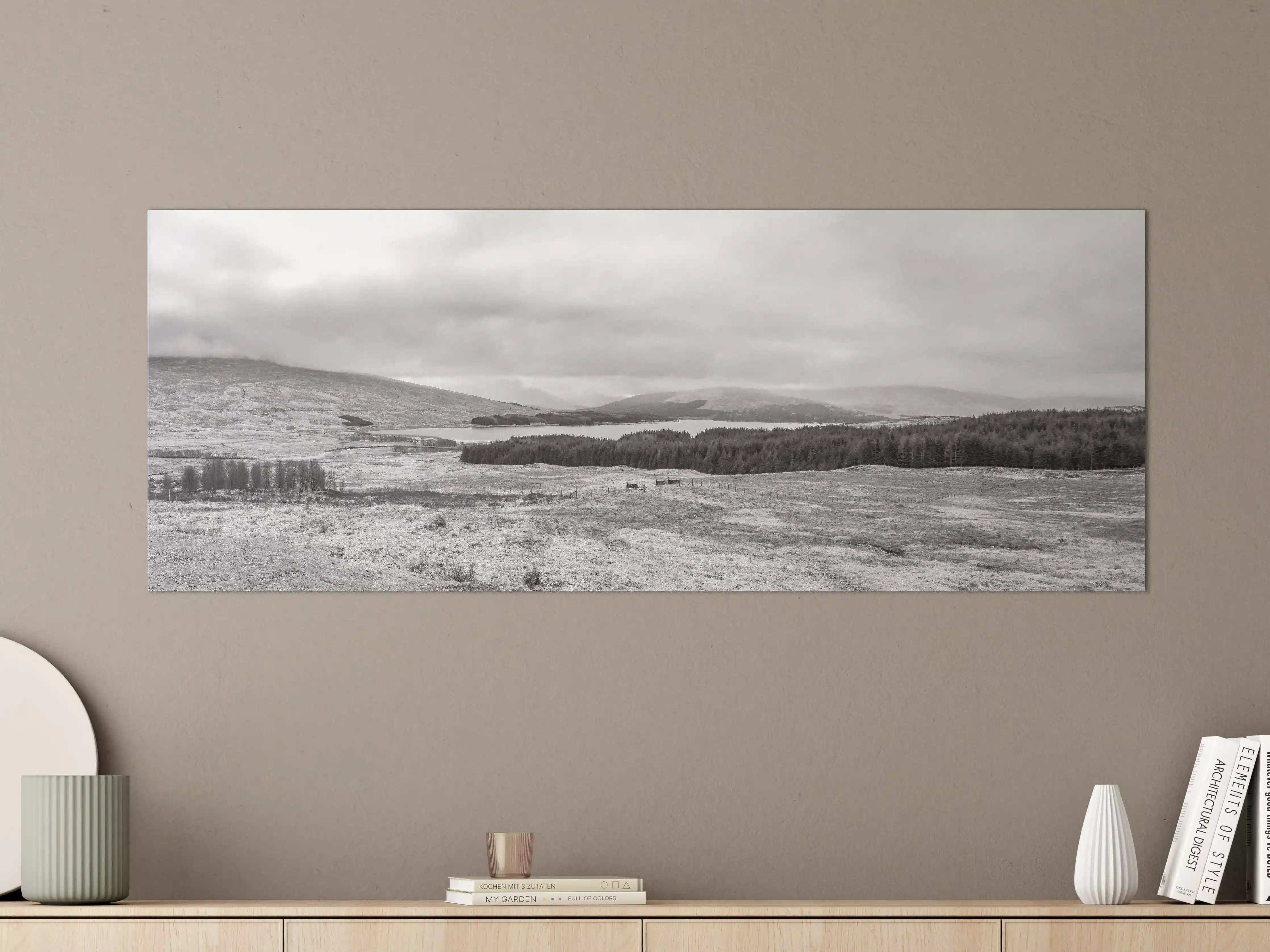 Große Wandbilder - Schottische Highlands Panorama BW