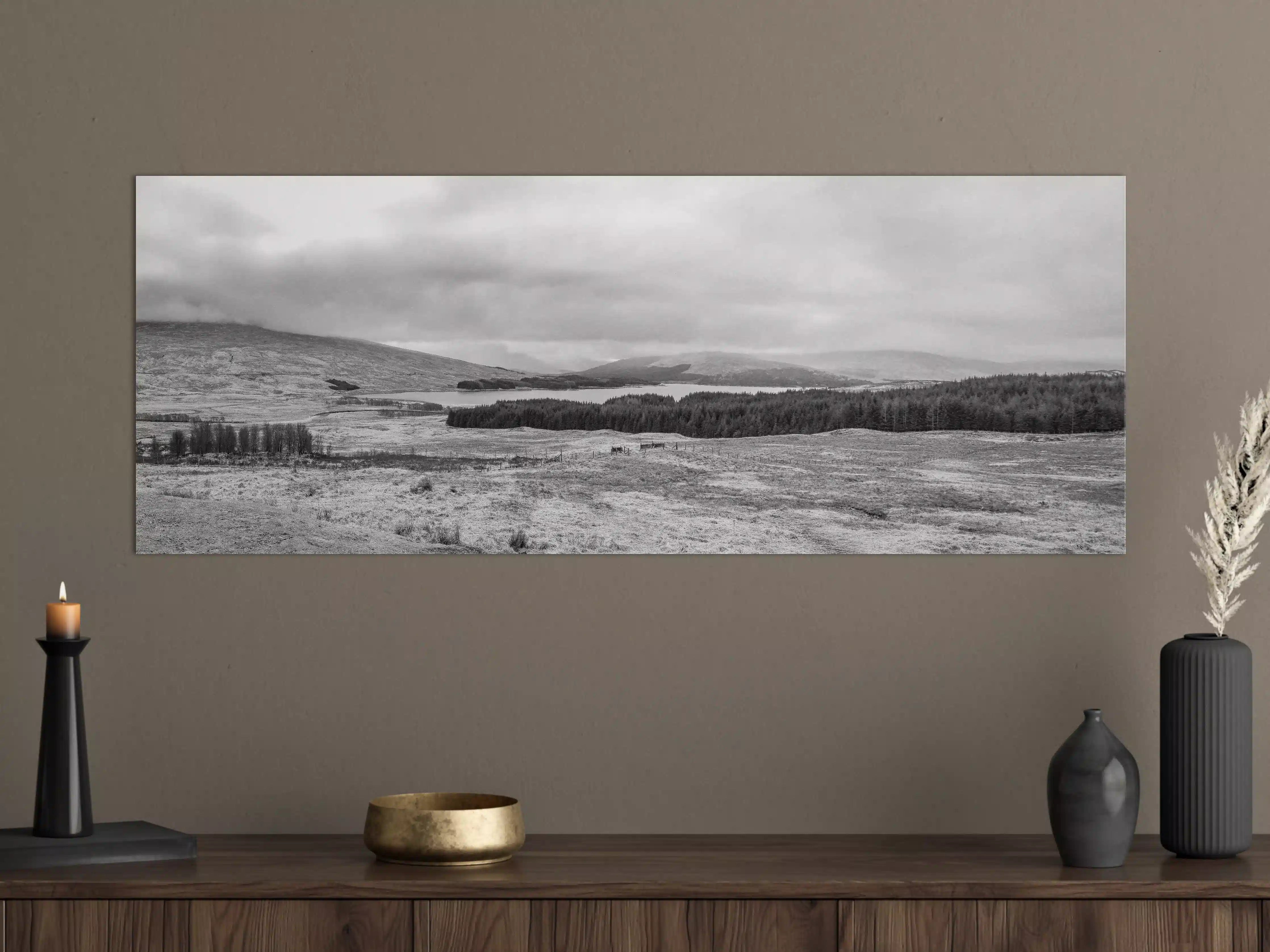 Große Wandbilder - Schottische Highlands Panorama BW