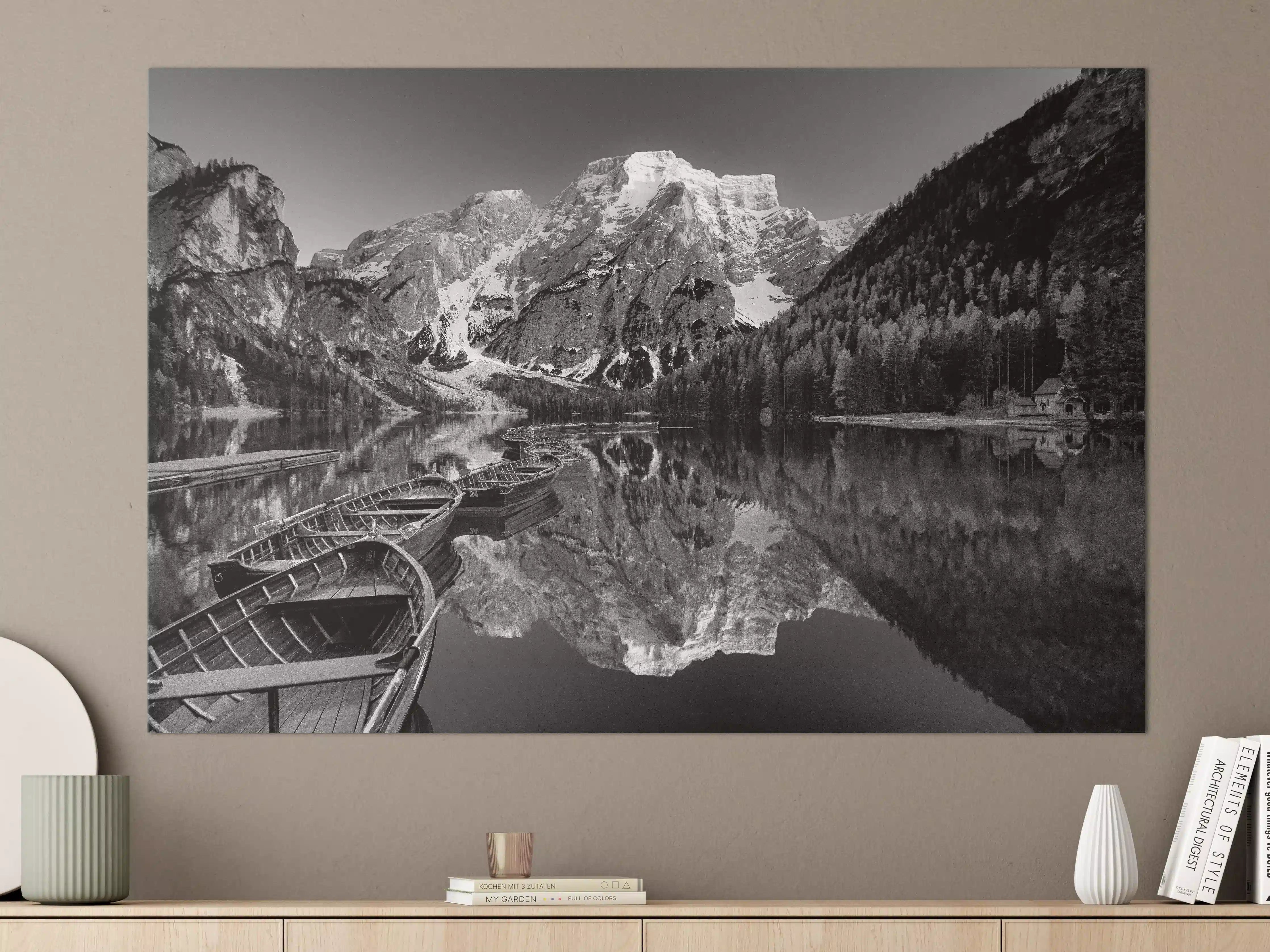 Große Wandbilder - Schwarz-Weiß Bergsee Idylle