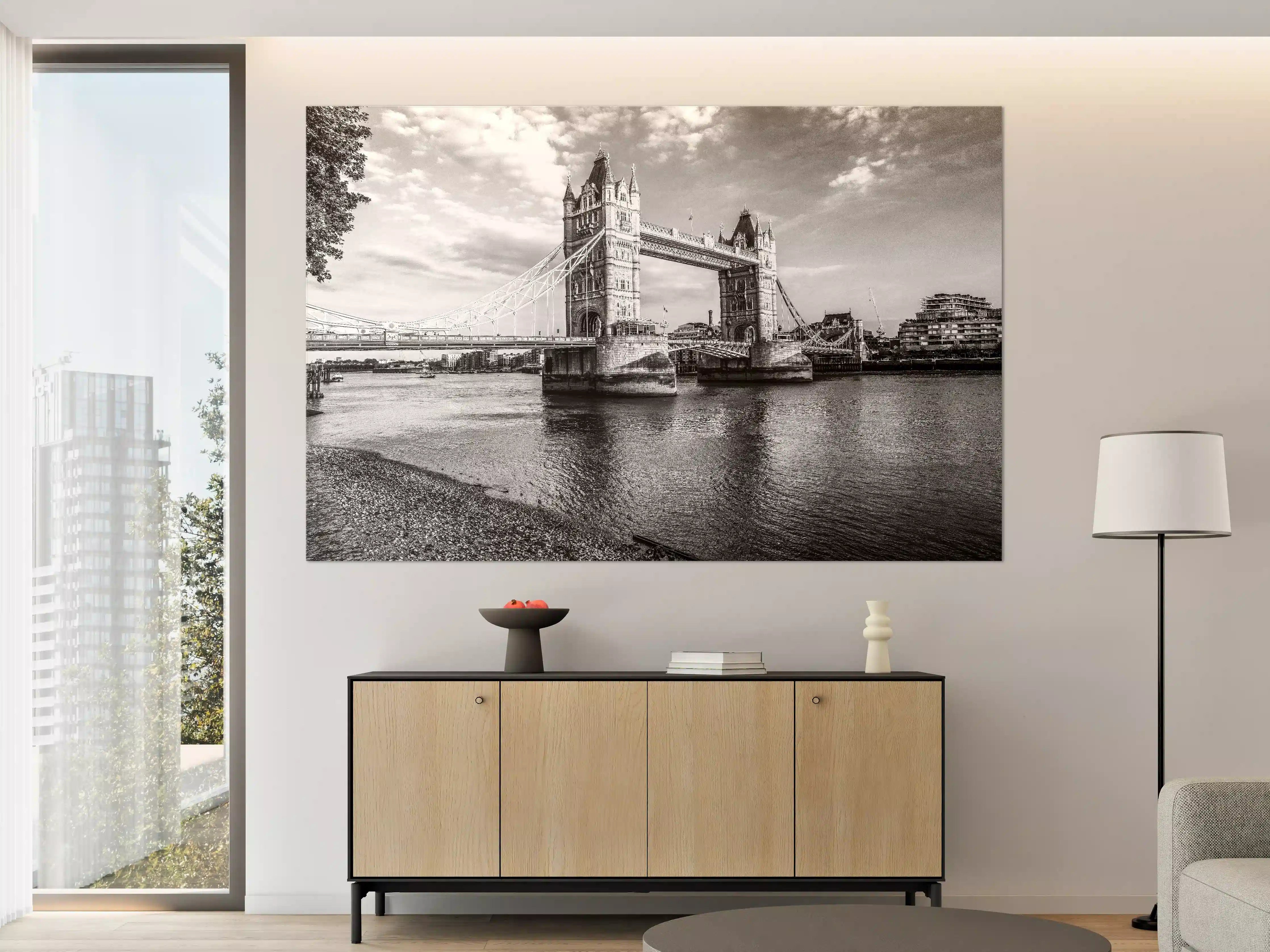 Große Wandbilder - Schwarz-Weiß-Bild der Tower Bridge in London