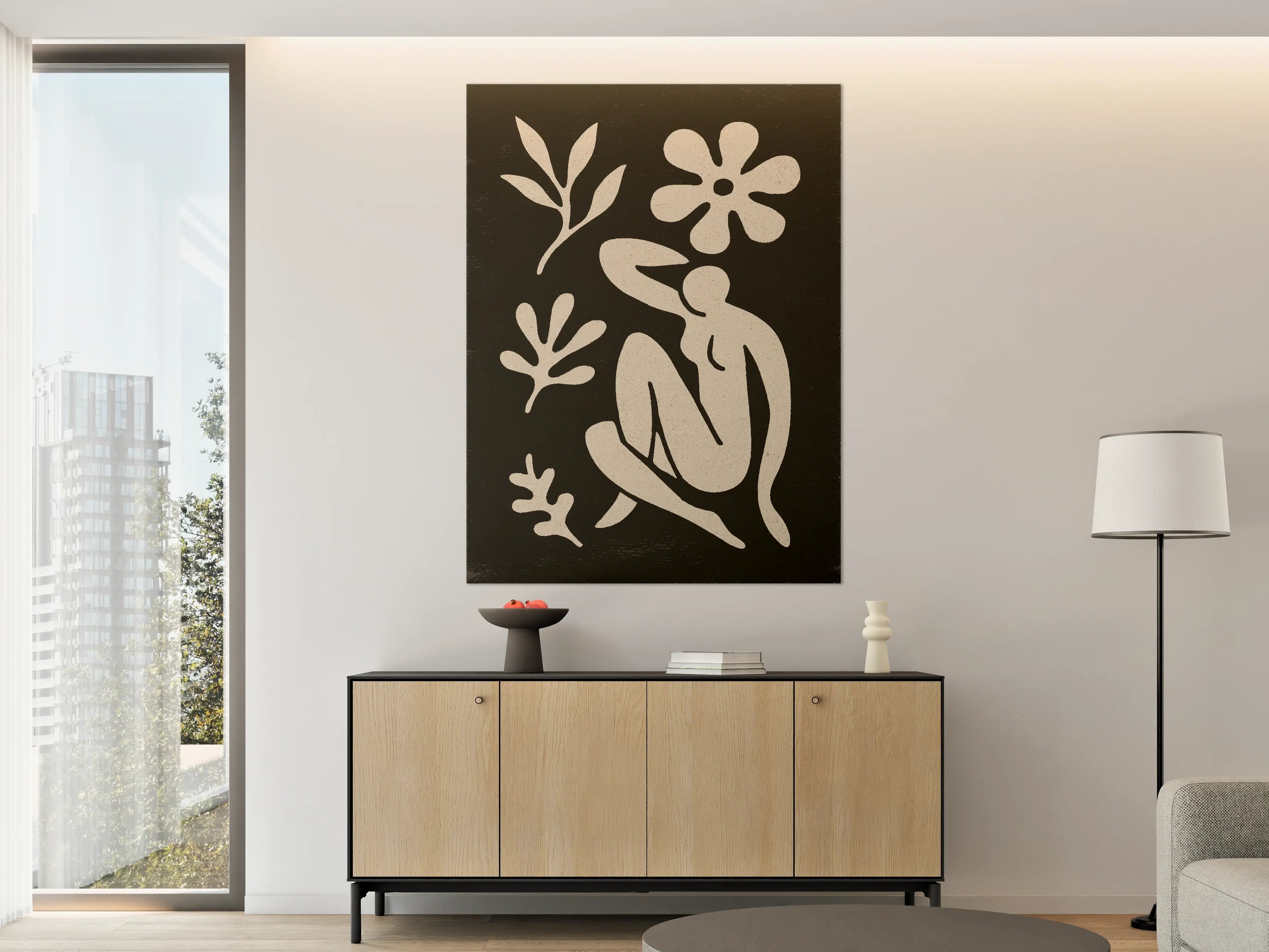 Große Wandbilder - Schwarz-Weiß Blumenskizze mit weiblicher Figur