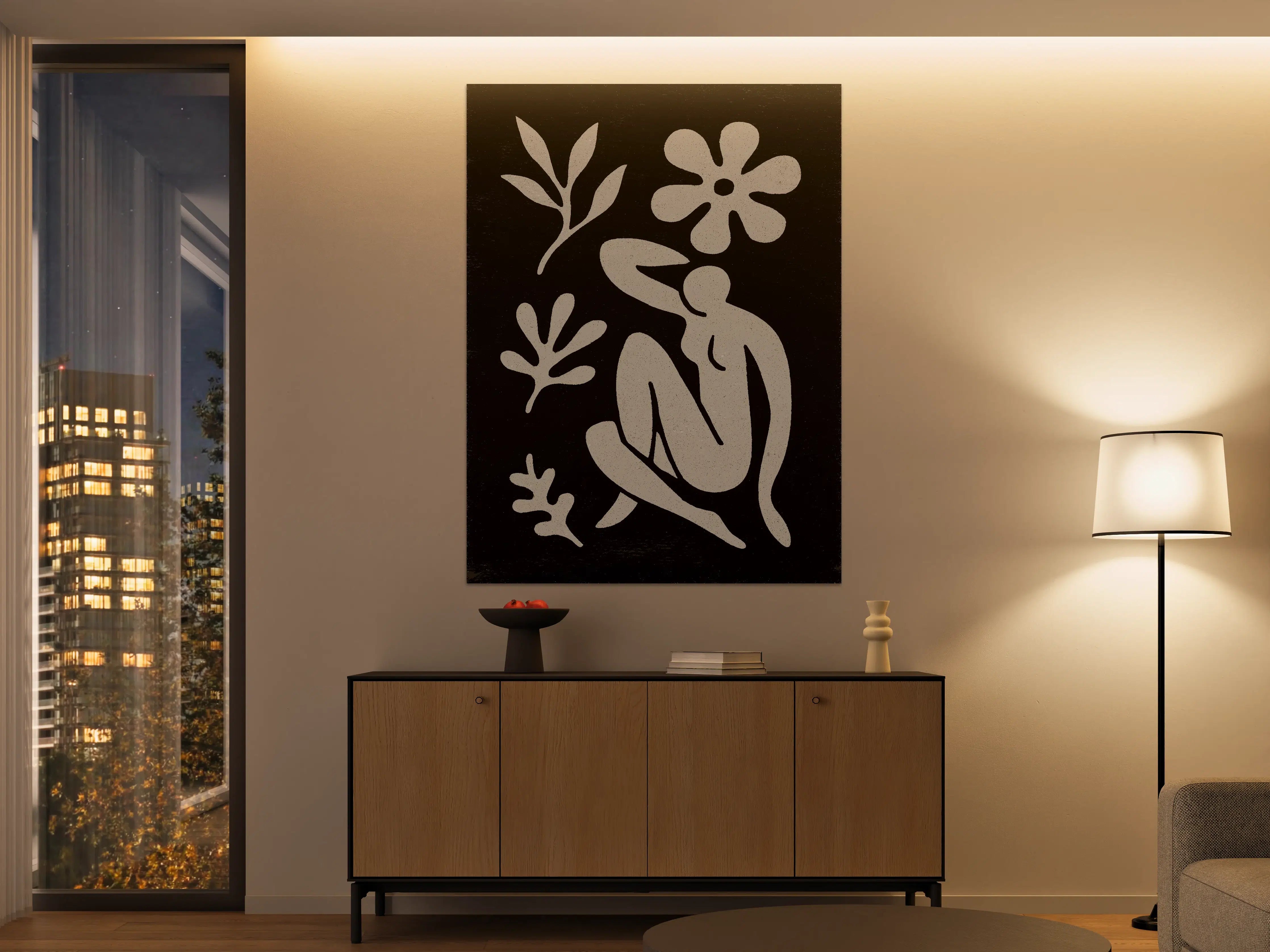 Große Wandbilder - Schwarz-Weiß Blumenskizze mit weiblicher Figur