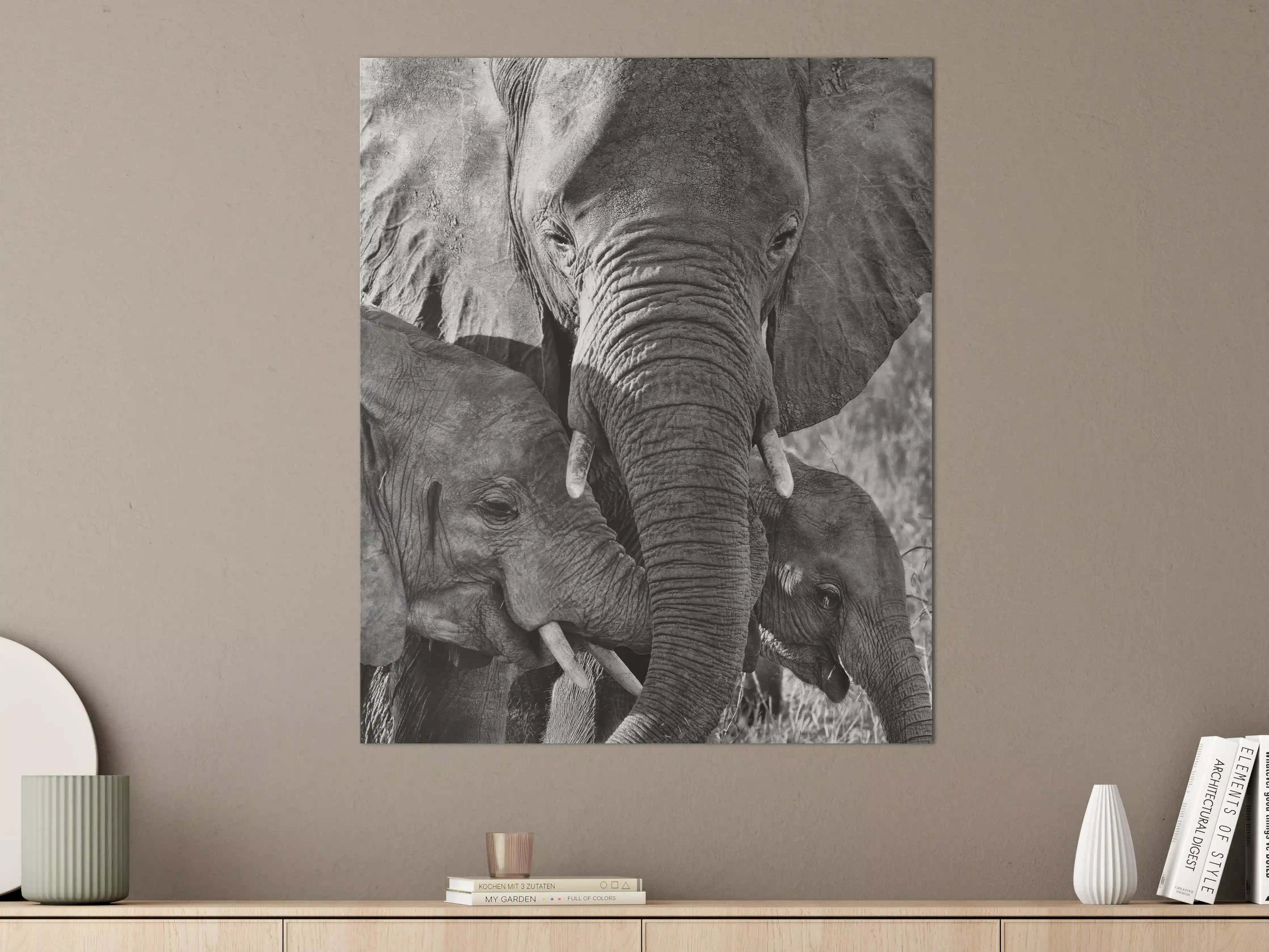 Große Wandbilder - Schwarz-Weiß Elefantenjagd