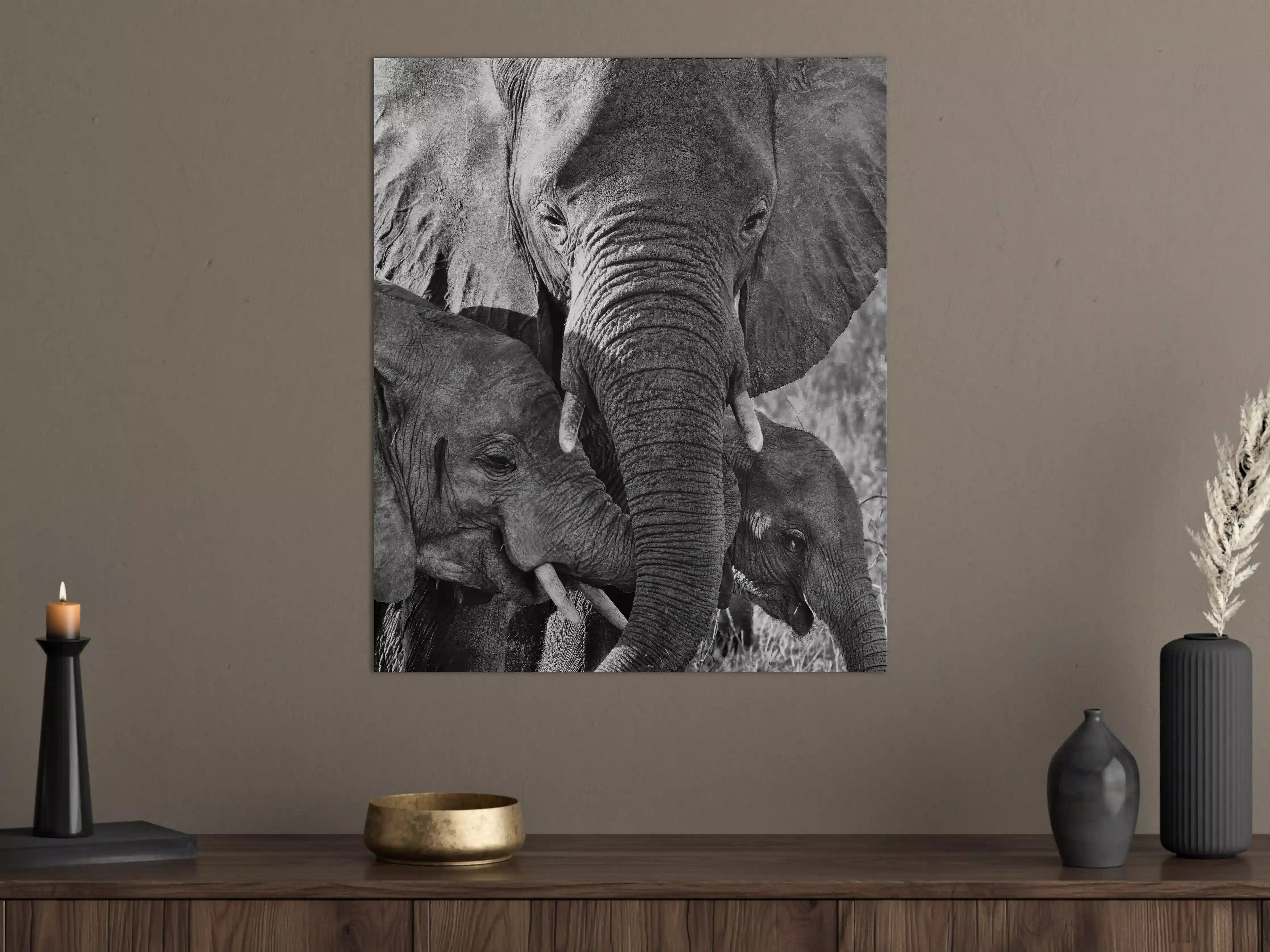 Große Wandbilder - Schwarz-Weiß Elefantenjagd