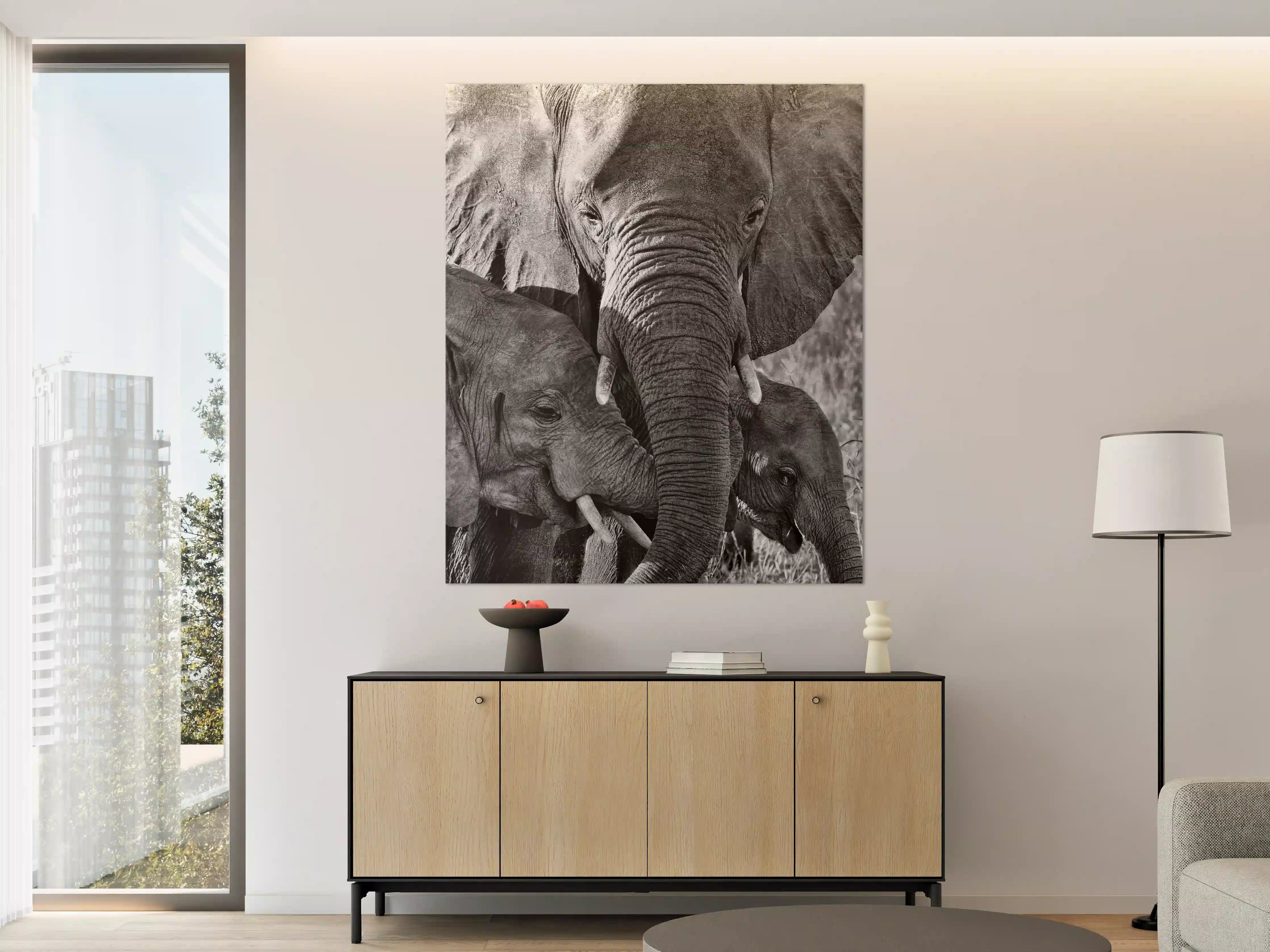 Große Wandbilder - Schwarz-Weiß Elefantenjagd