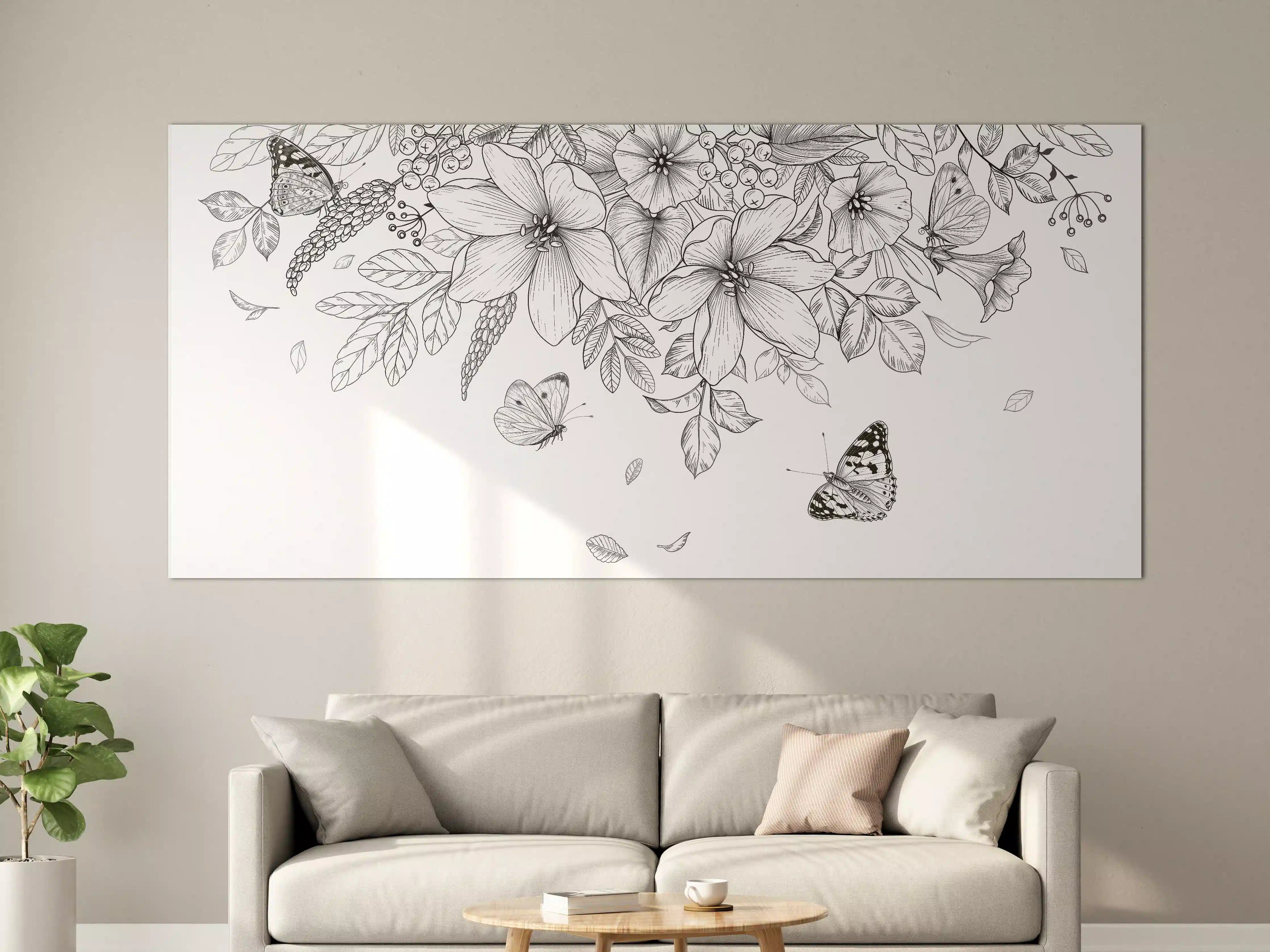 Große Wandbilder - Schwarz-Weiß Floralzeichnung