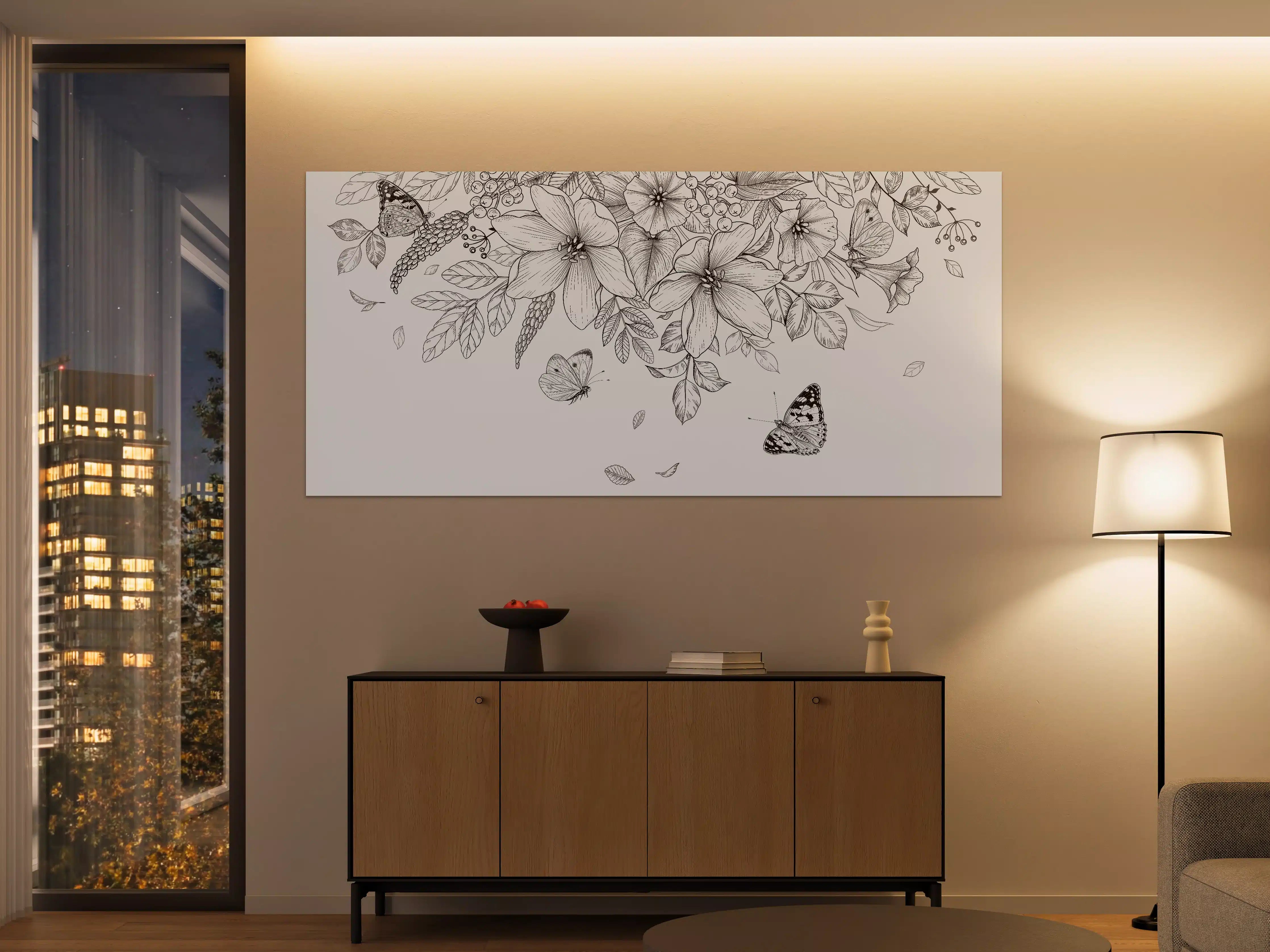 Große Wandbilder - Schwarz-Weiß Floralzeichnung