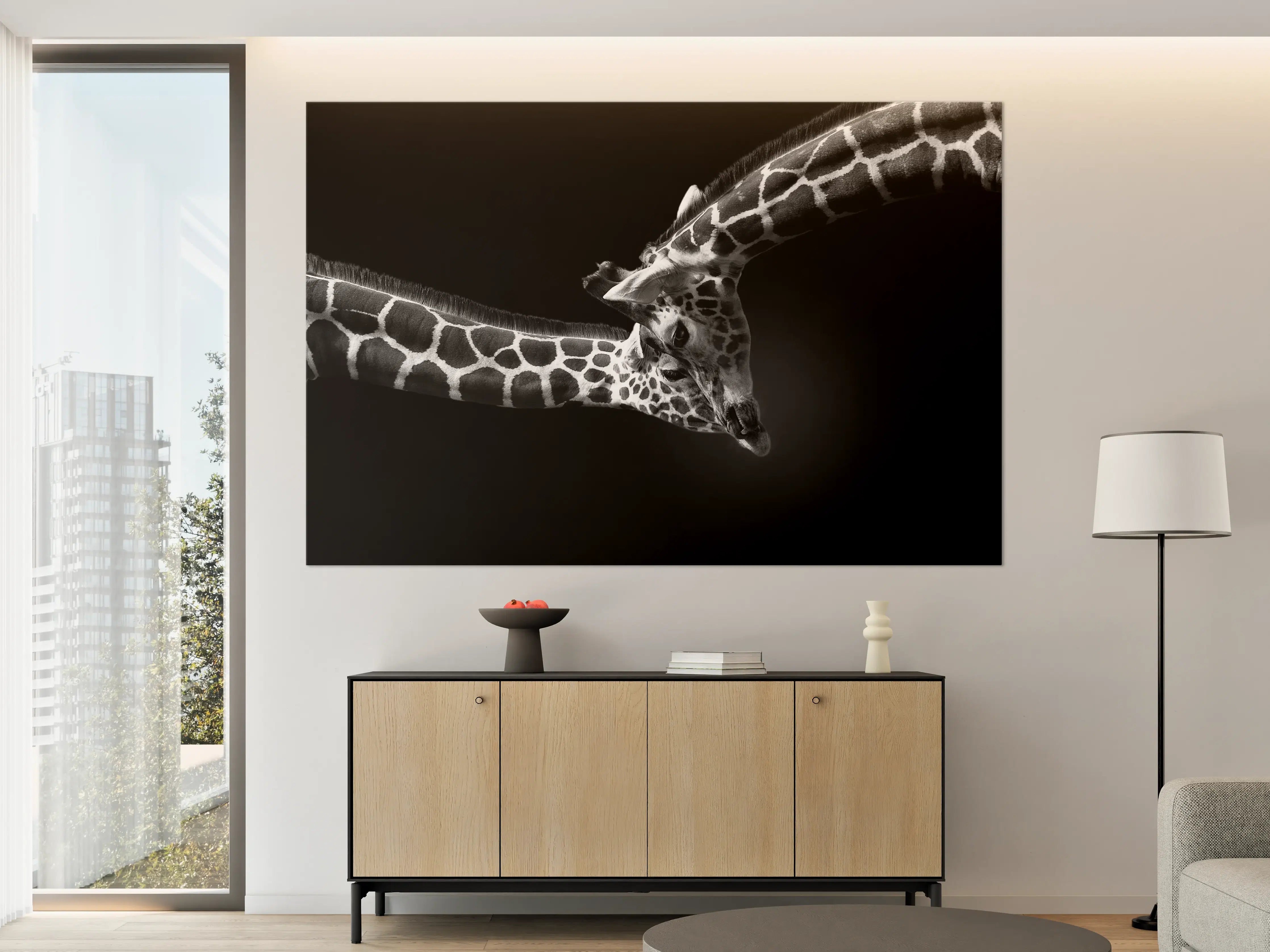 Große Wandbilder - Schwarz-Weiß-Giraffe in Bewegung