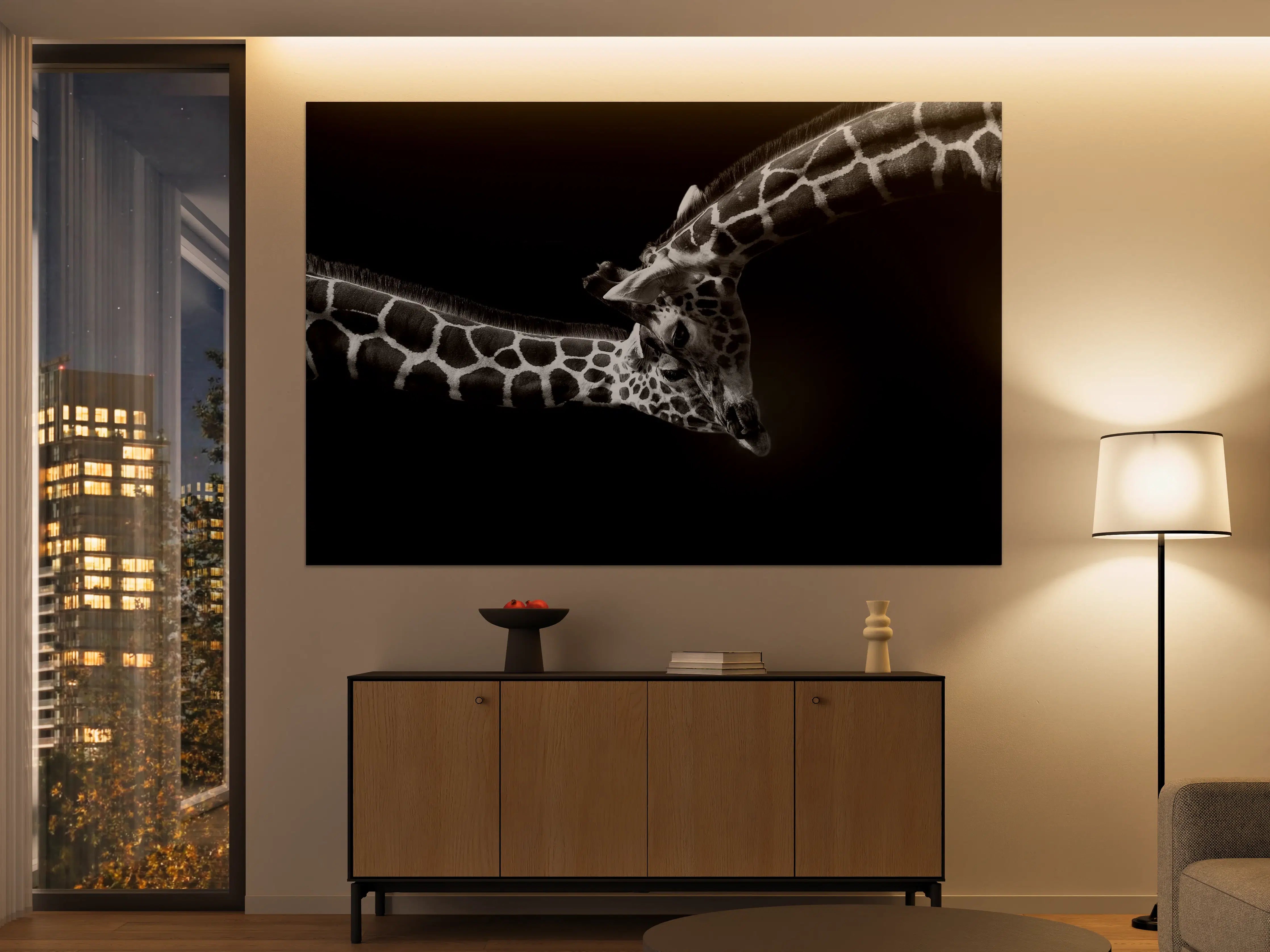 Große Wandbilder - Schwarz-Weiß-Giraffe in Bewegung