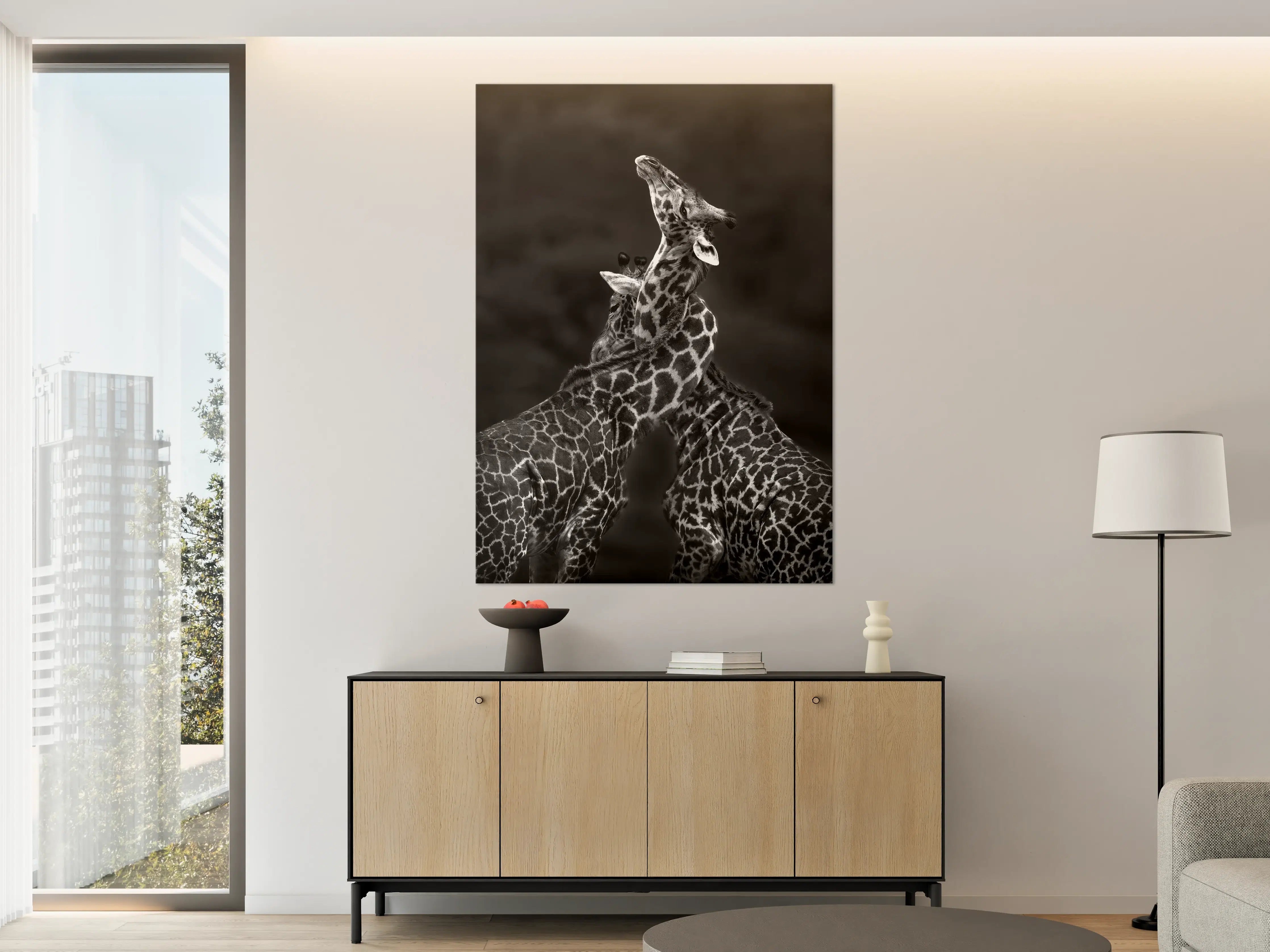 Große Wandbilder - Schwarz-Weiß-Giraffen in natürlicher Pose
