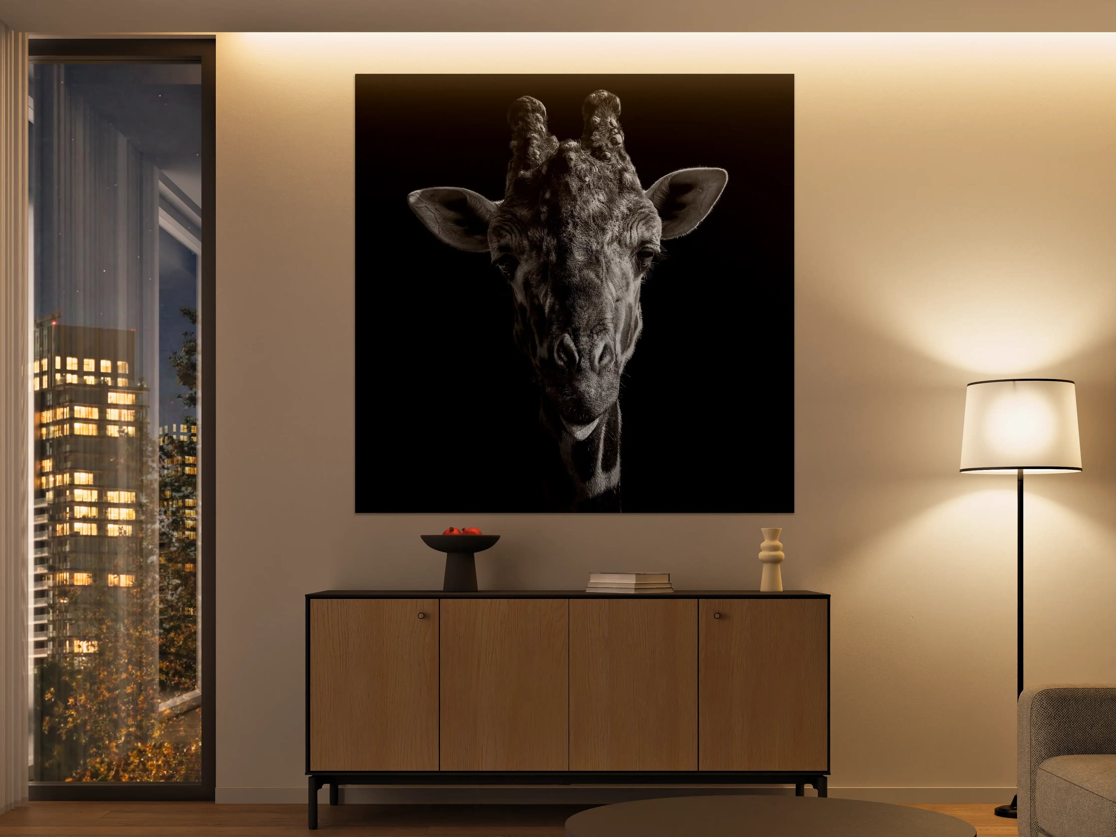 Große Wandbilder - Schwarz-Weiß-Giraffenporträt