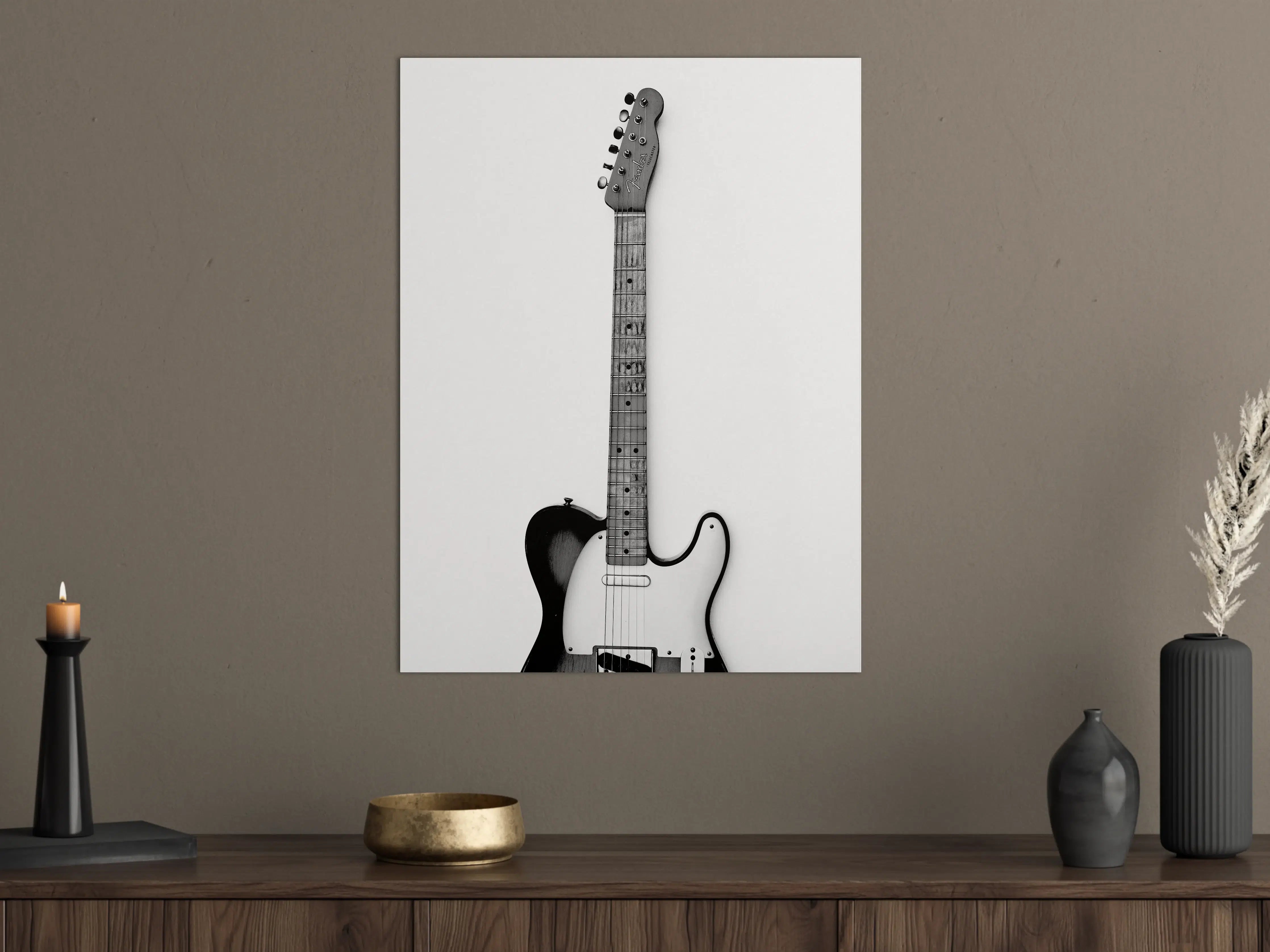 Große Wandbilder - Schwarz-Weiß-Gitarre mit Holzgriff