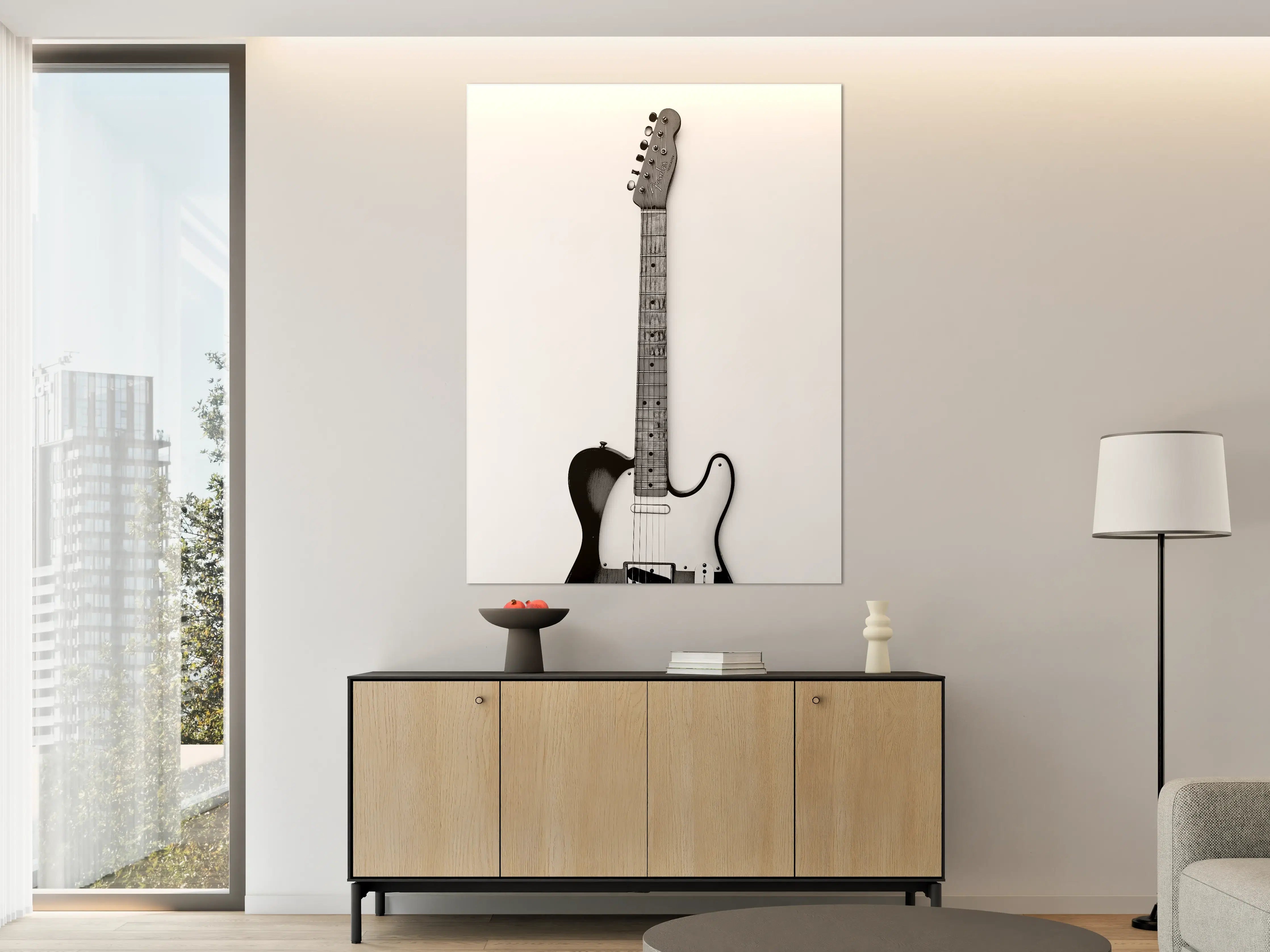 Große Wandbilder - Schwarz-Weiß-Gitarre mit Holzgriff