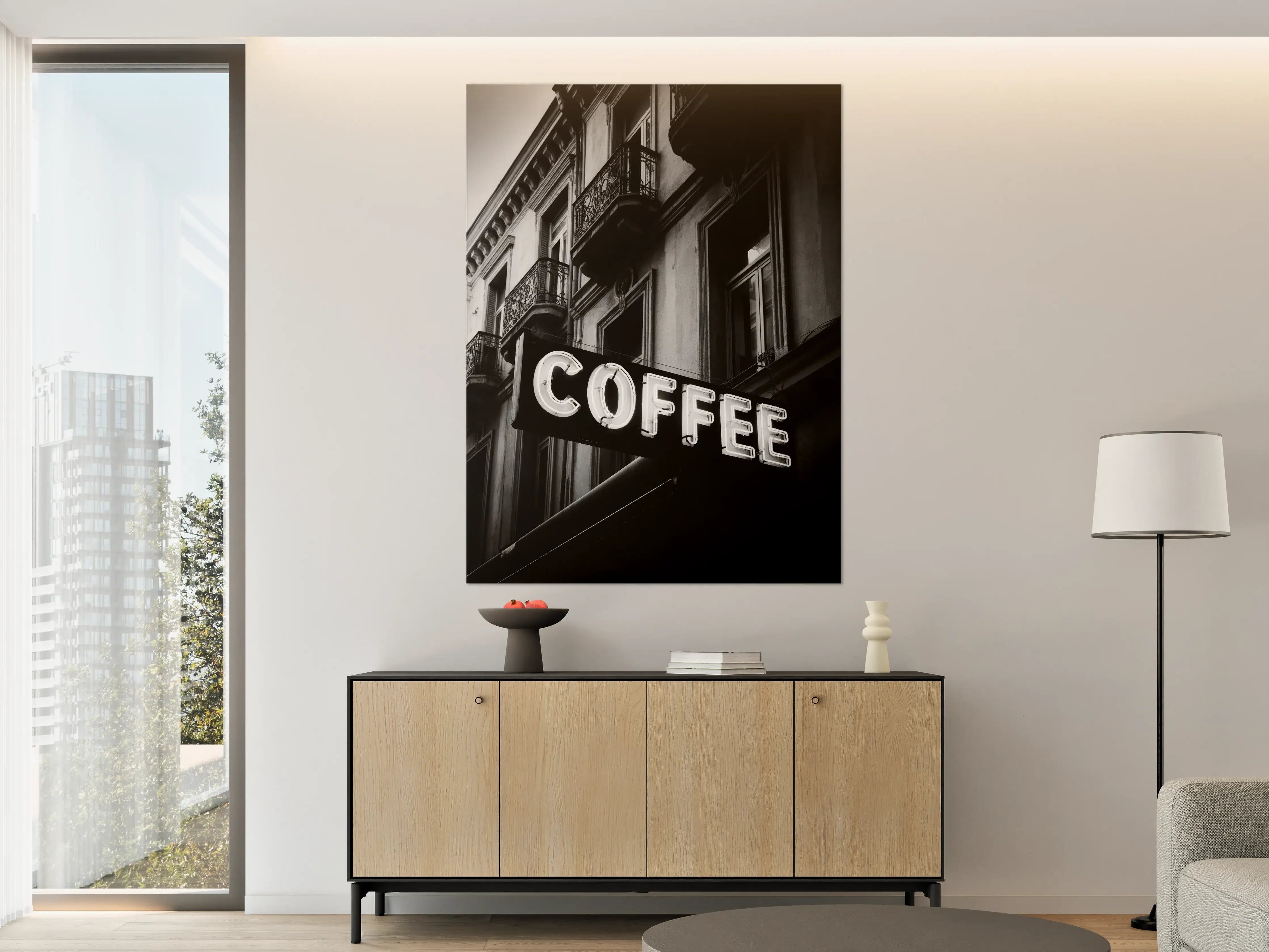 Große Wandbilder - Schwarz-Weiß Kaffee-Schild
