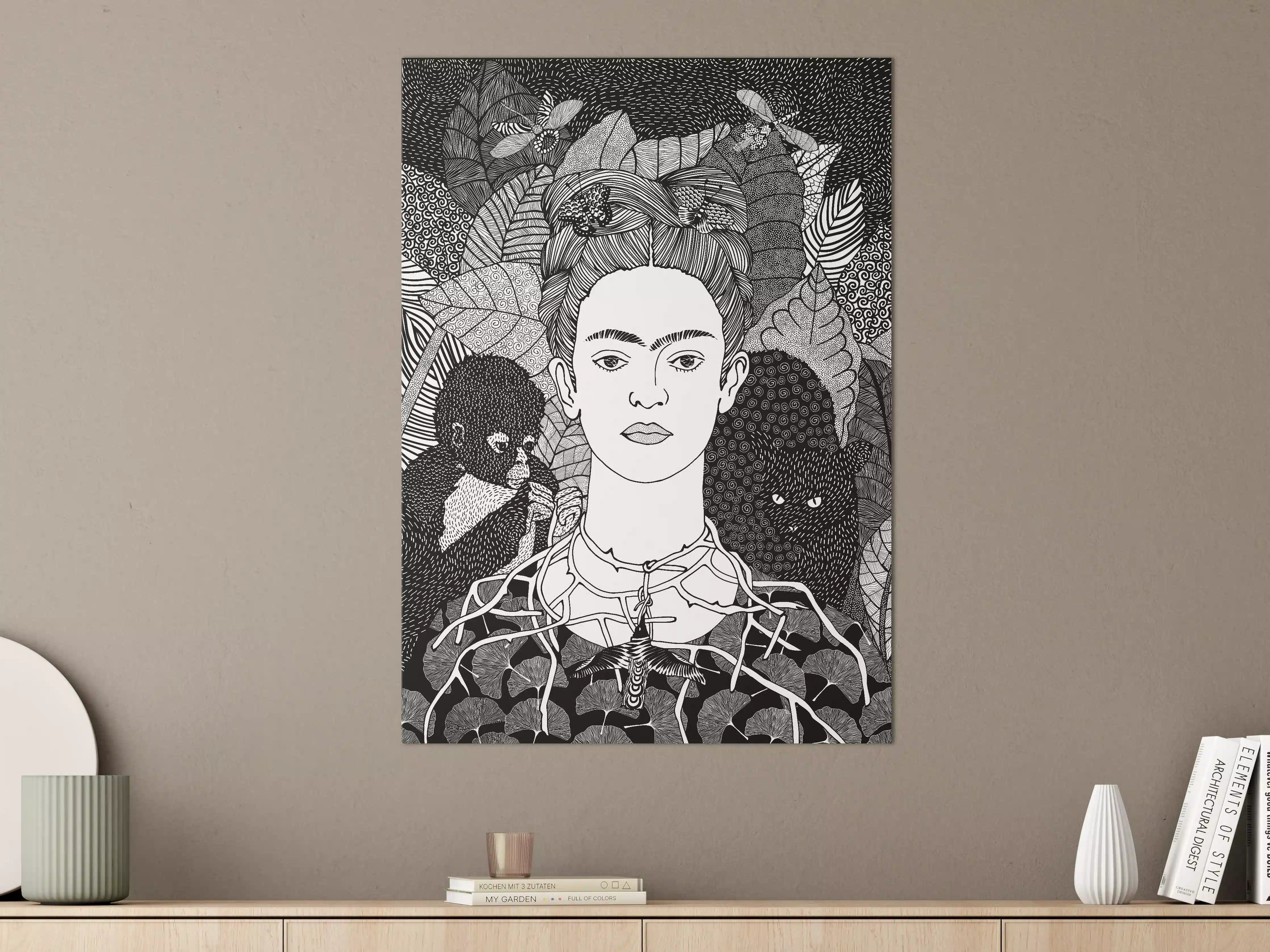 Große Wandbilder - Schwarz-Weiß-Kunstportrait mit Naturmotiven