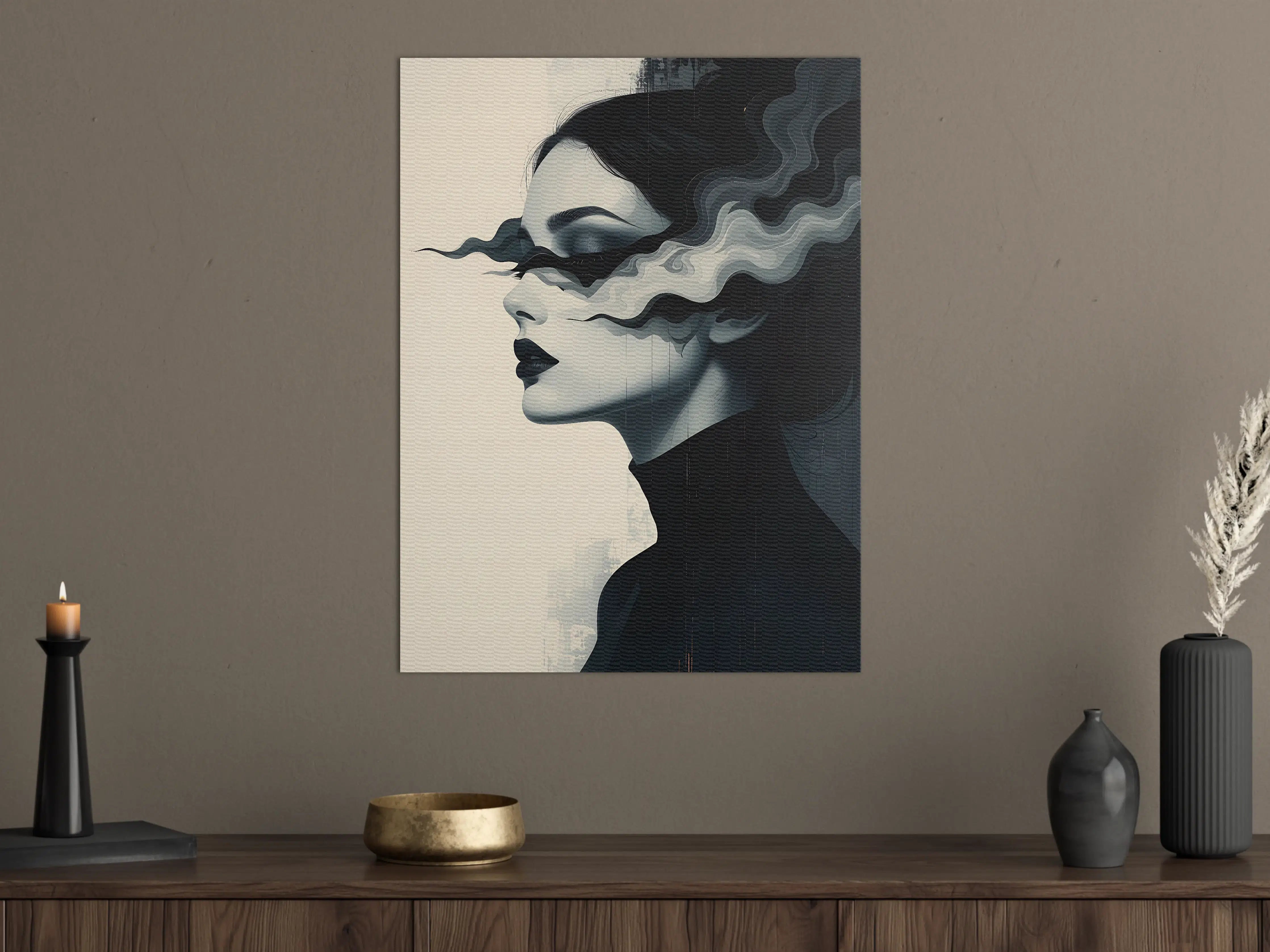 Große Wandbilder - Schwarz-Weiß-Kunstportrait mit abstrakter Rauchoptik