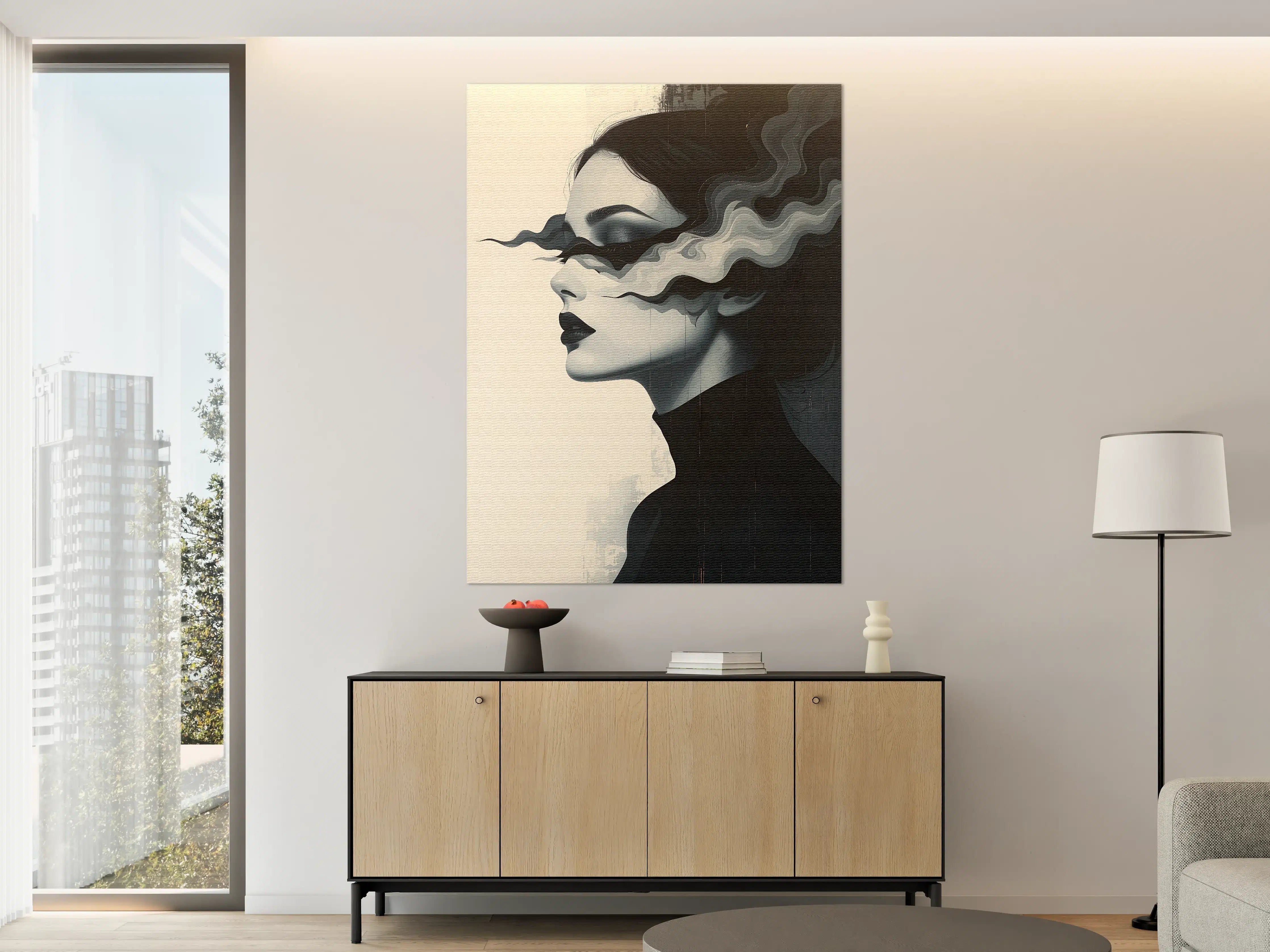 Große Wandbilder - Schwarz-Weiß-Kunstportrait mit abstrakter Rauchoptik