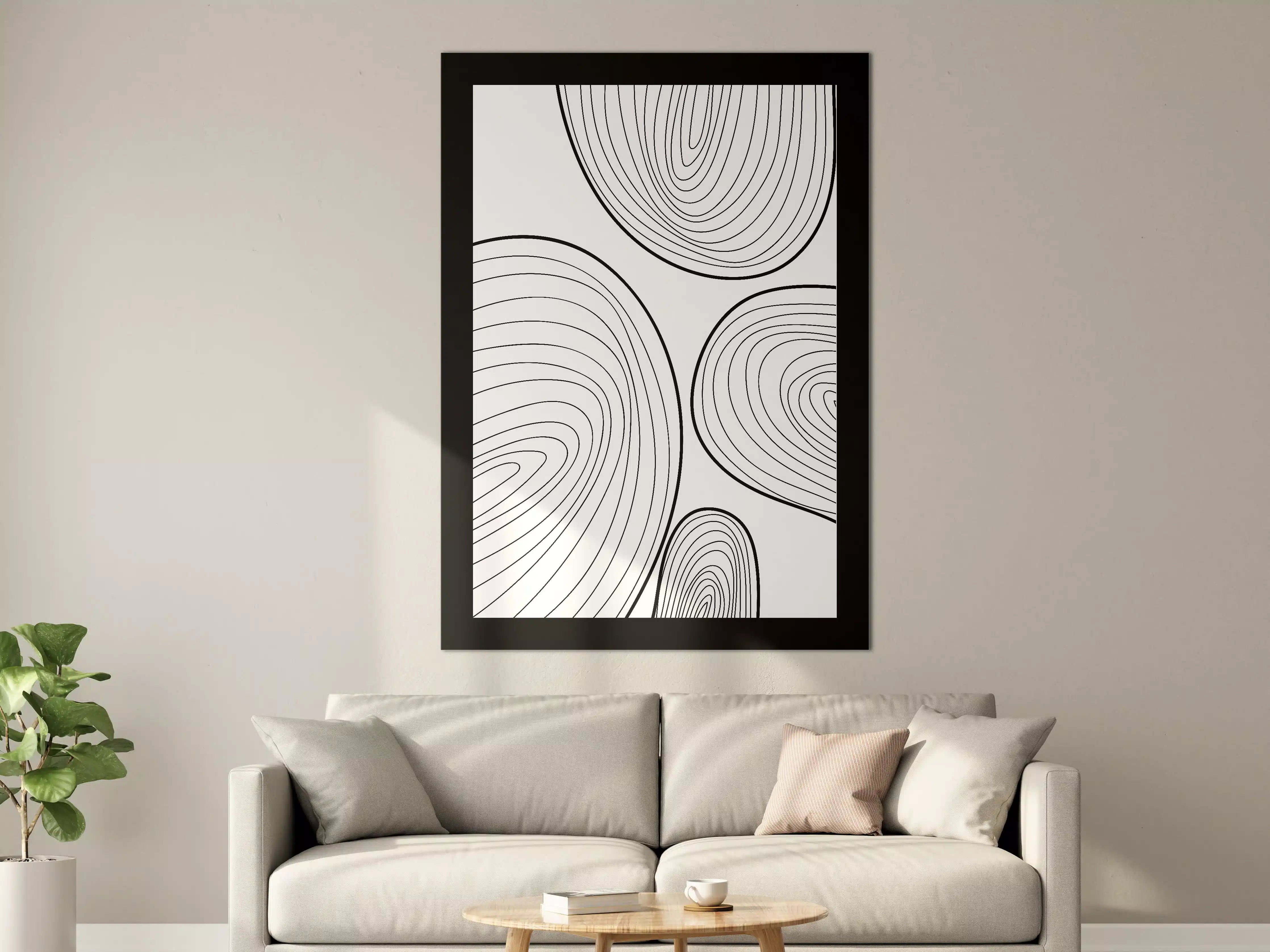 Große Wandbilder - Schwarz-Weiß Linienkunst mit Geometrischem Muster