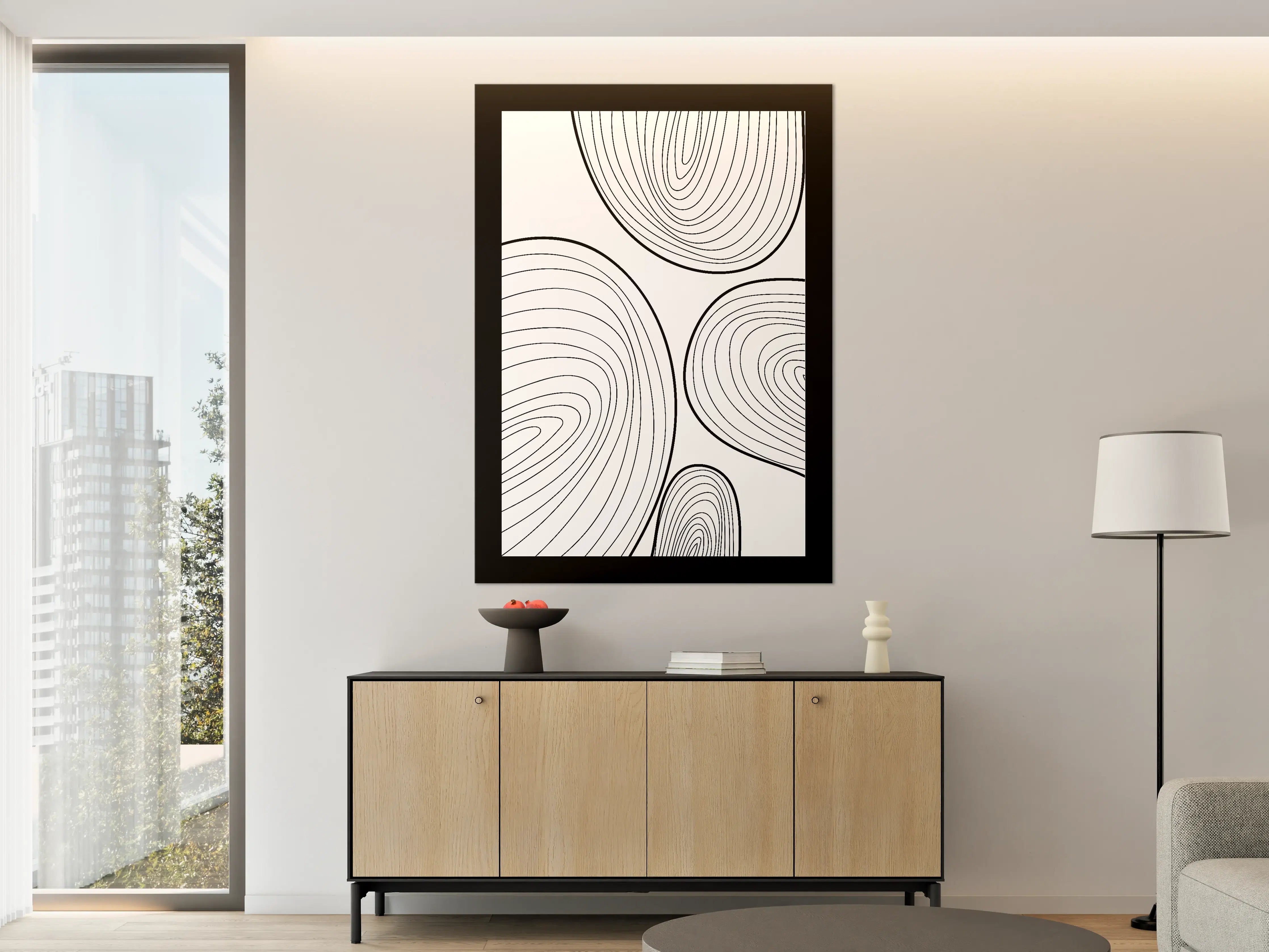 Große Wandbilder - Schwarz-Weiß Linienkunst mit Geometrischem Muster