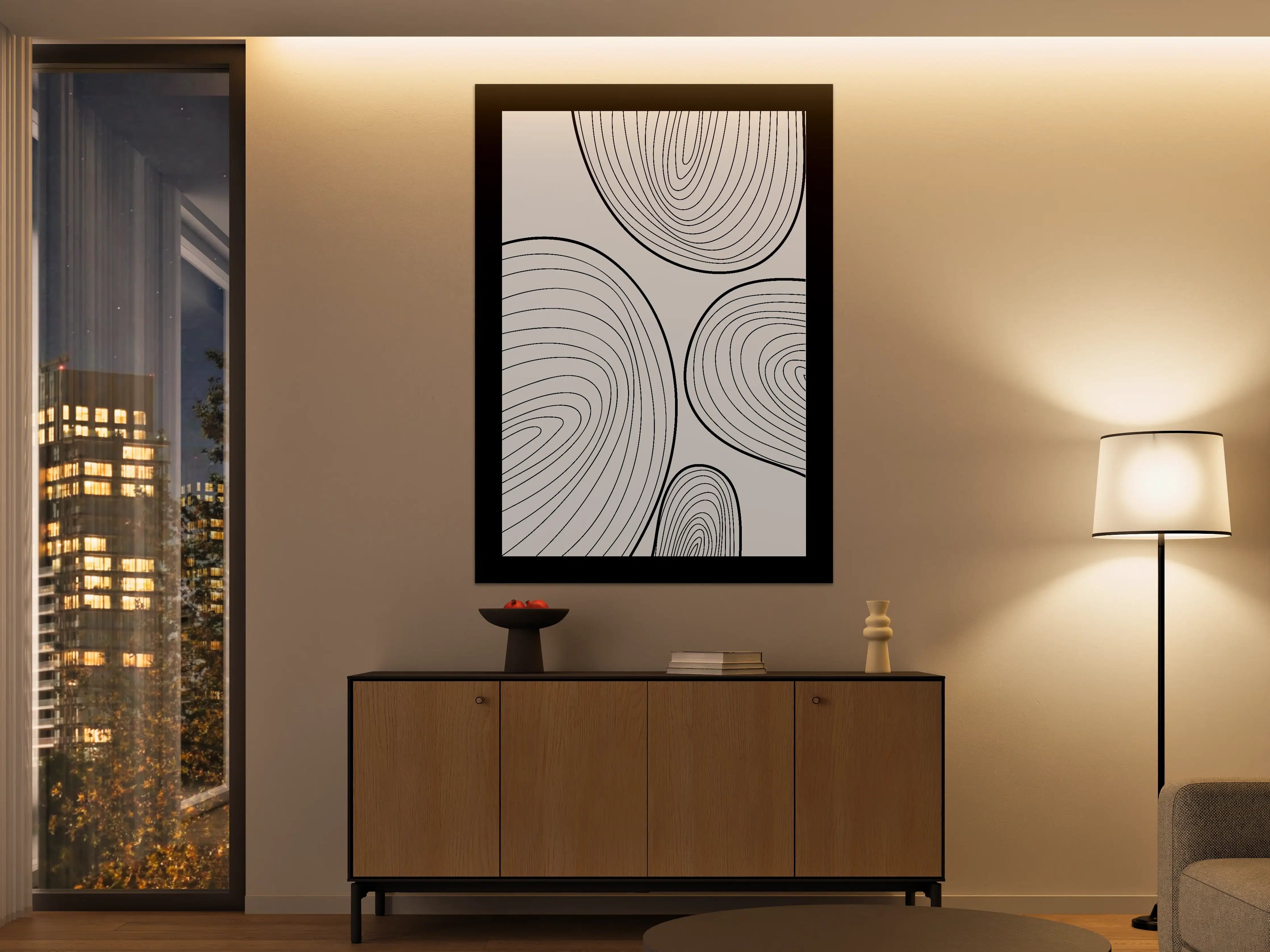 Große Wandbilder - Schwarz-Weiß Linienkunst mit Geometrischem Muster