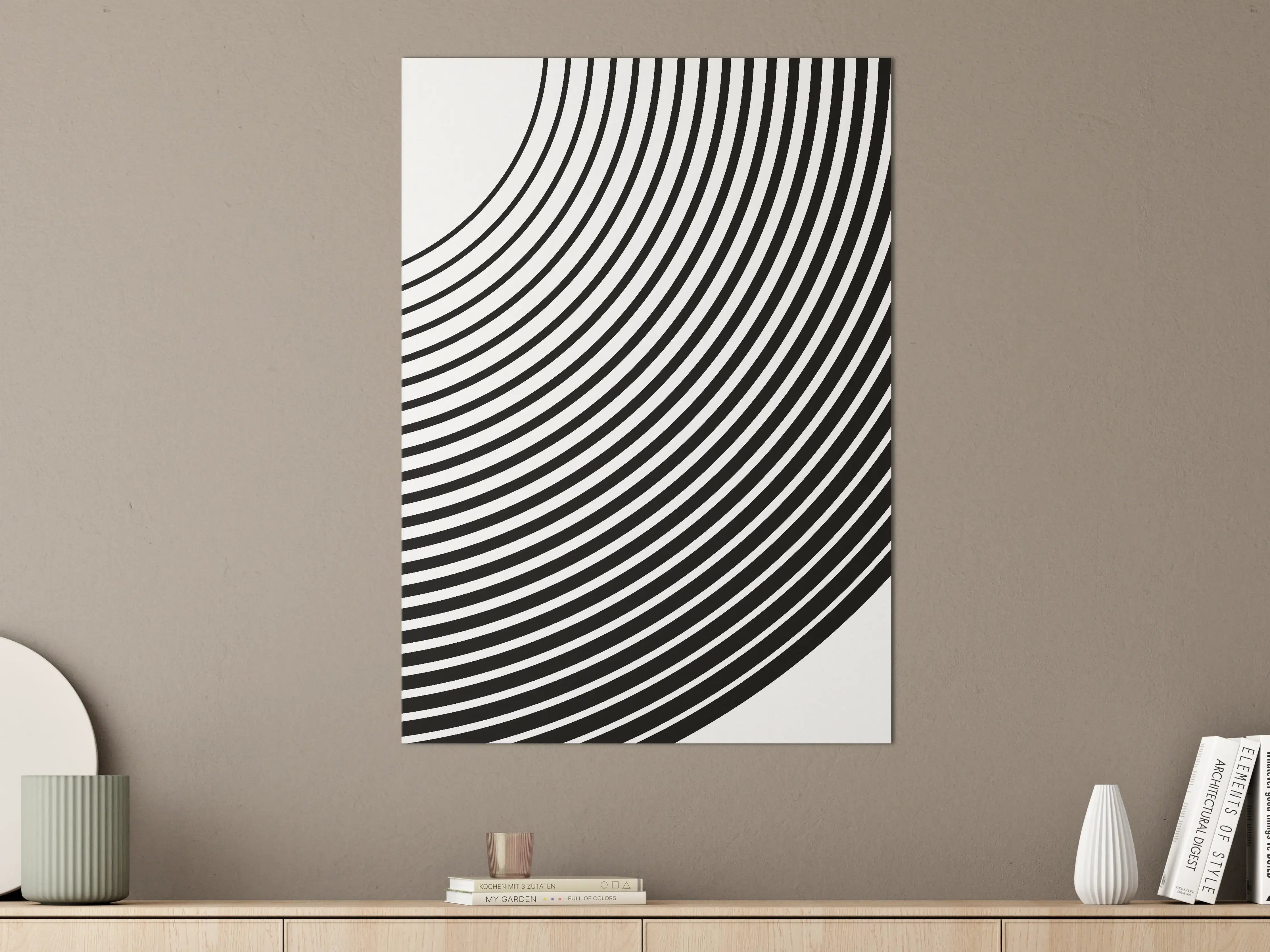Große Wandbilder - Schwarz-Weiß Linienmuster mit Kreisdesign