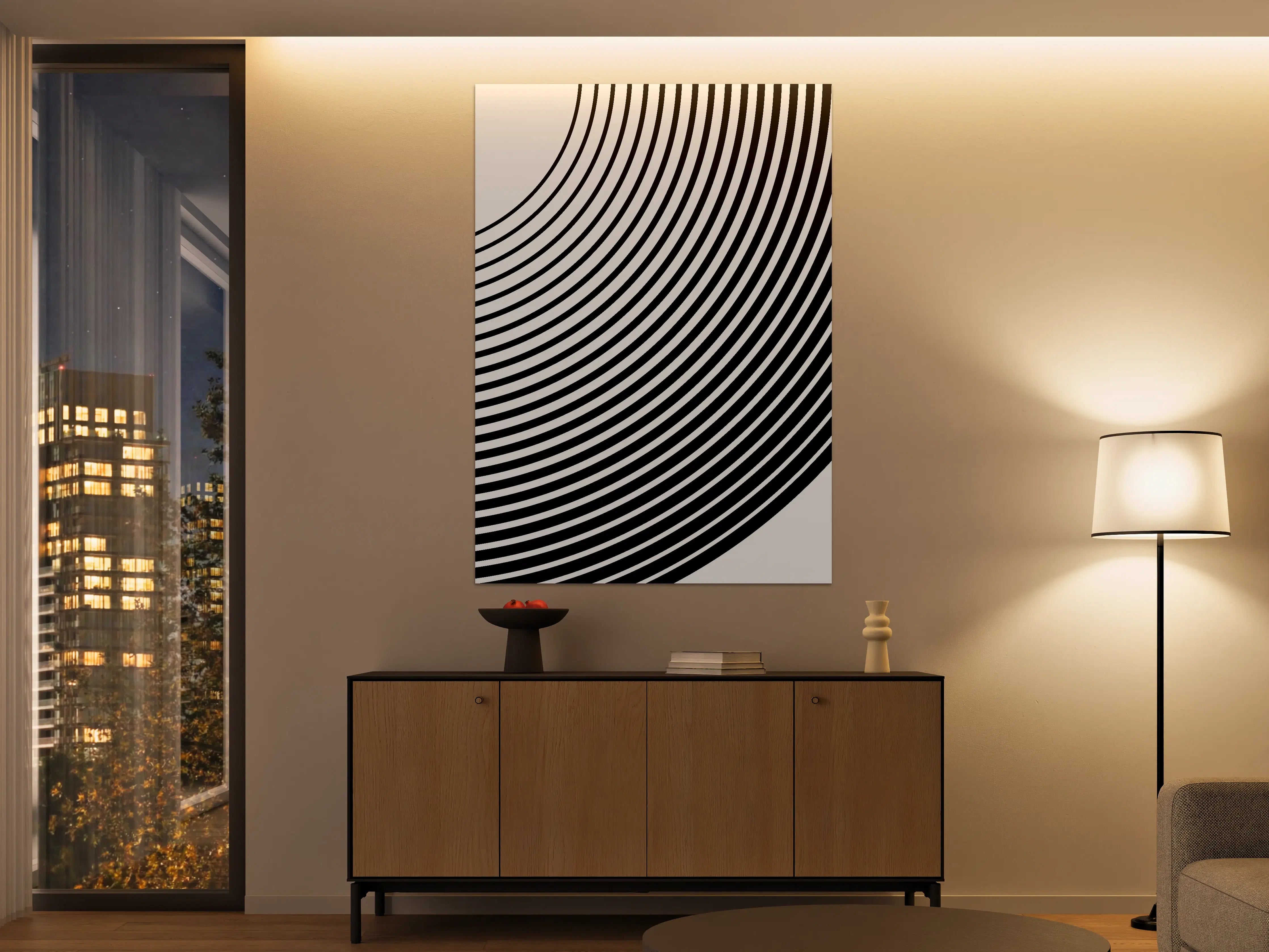 Große Wandbilder - Schwarz-Weiß Linienmuster mit Kreisdesign