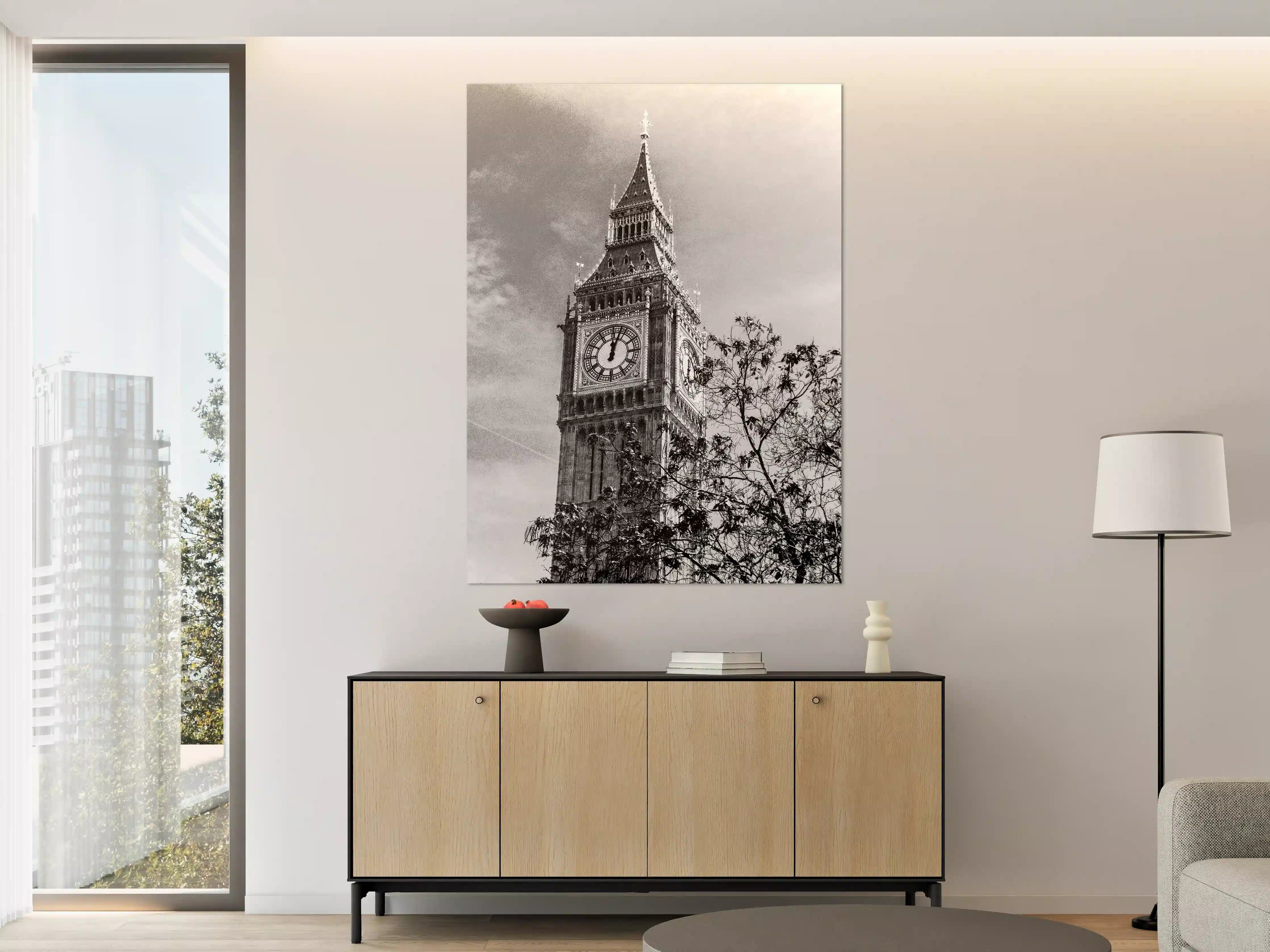 Große Wandbilder - Schwarz-Weiß-London Clock Tower