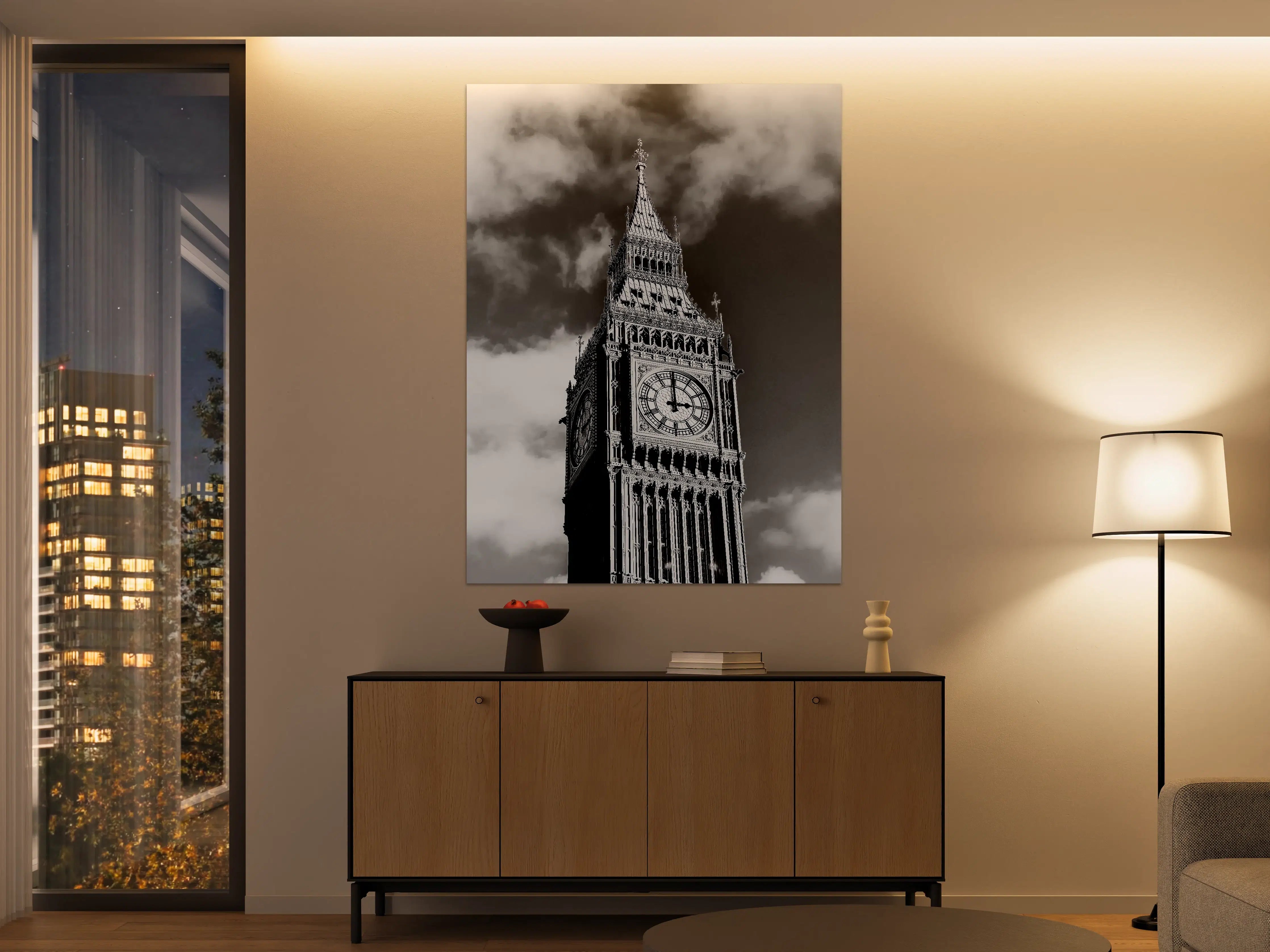 Große Wandbilder - Schwarz-Weiß-London-Uhr