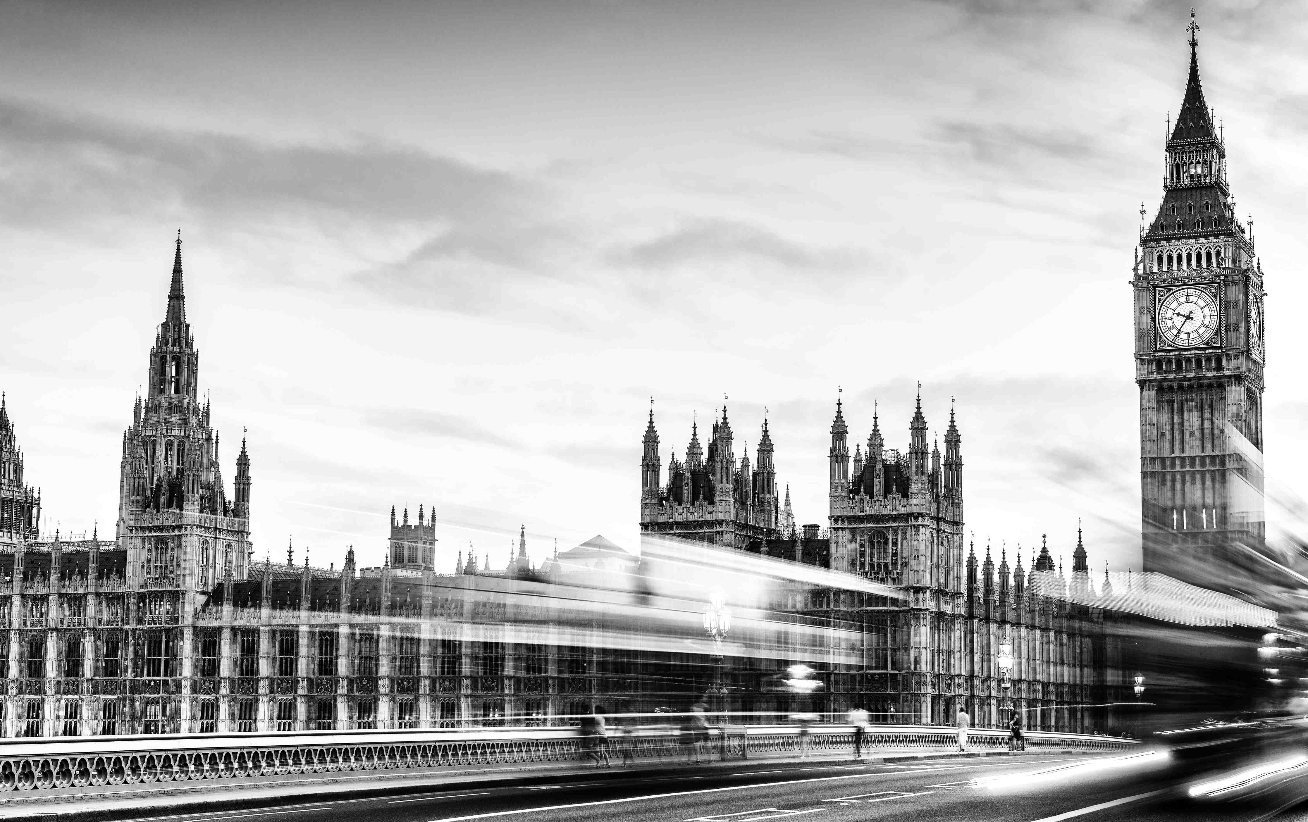 Große Wandbilder-Schwarz-Weiß-London mit Big Ben und historischen Gebäuden