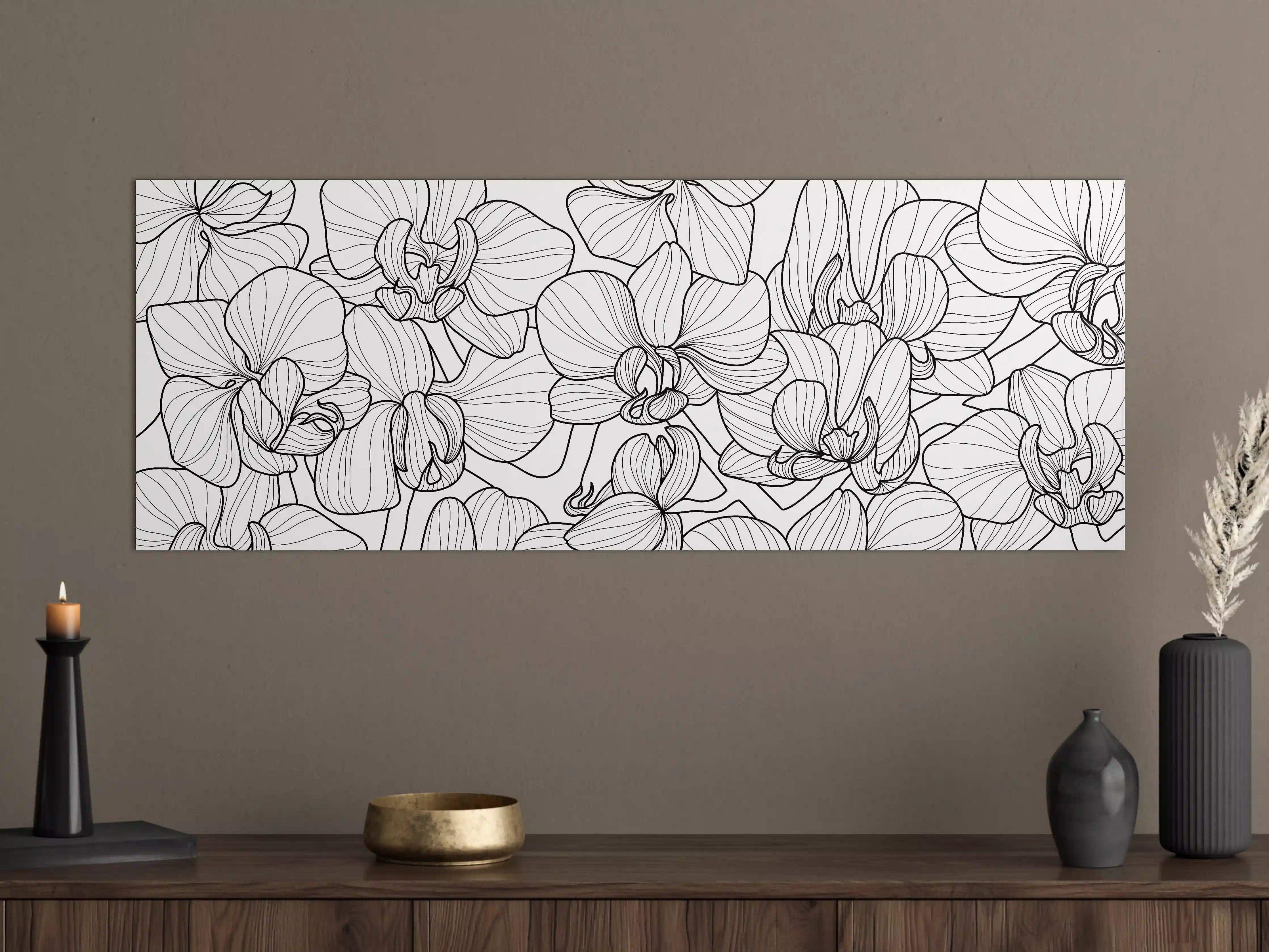Große Wandbilder - Schwarz-Weiß Orchideenzeichnung