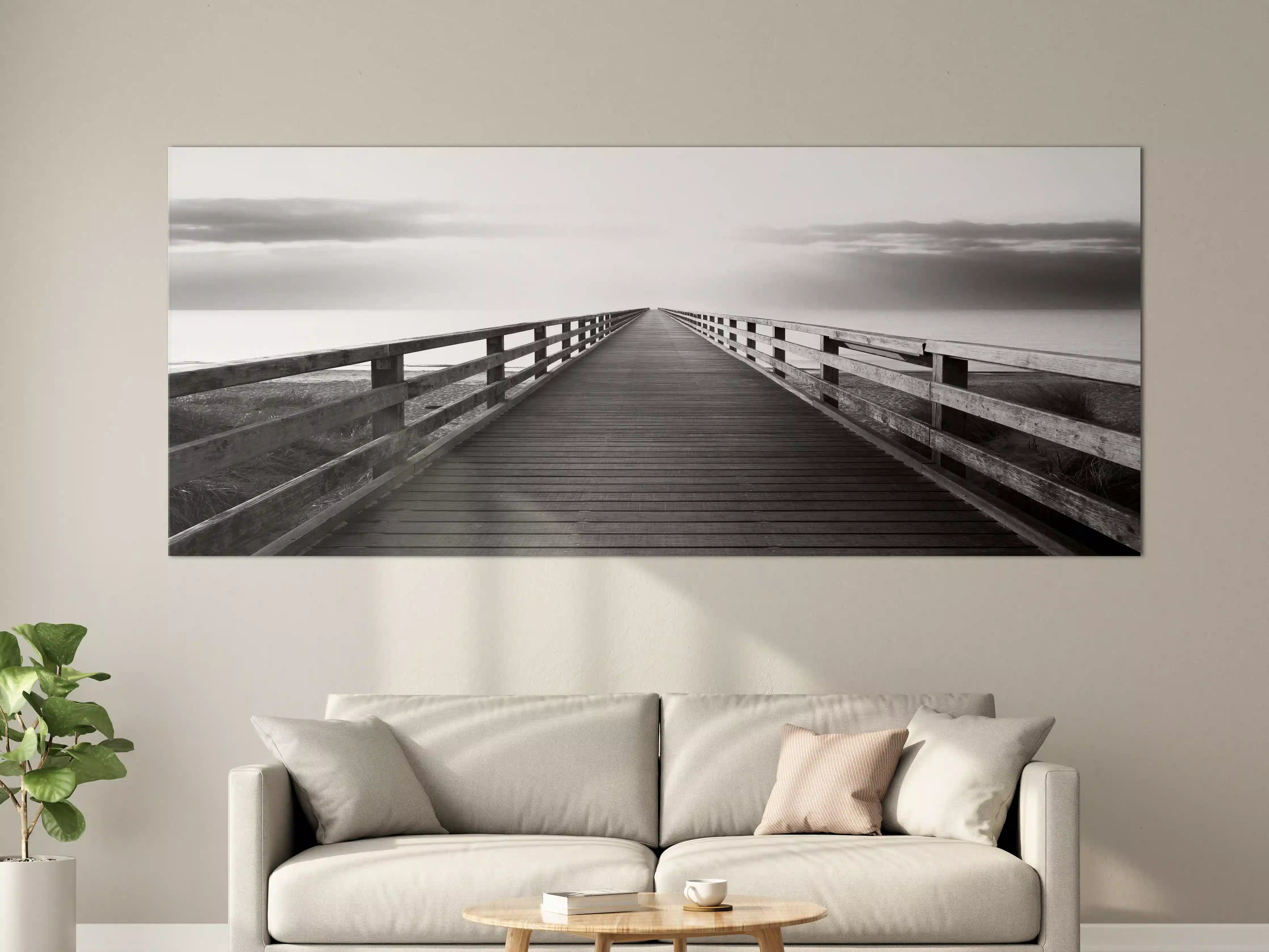 Große Wandbilder - Schwarz-Weiß-Promenade auf Holzbrücke