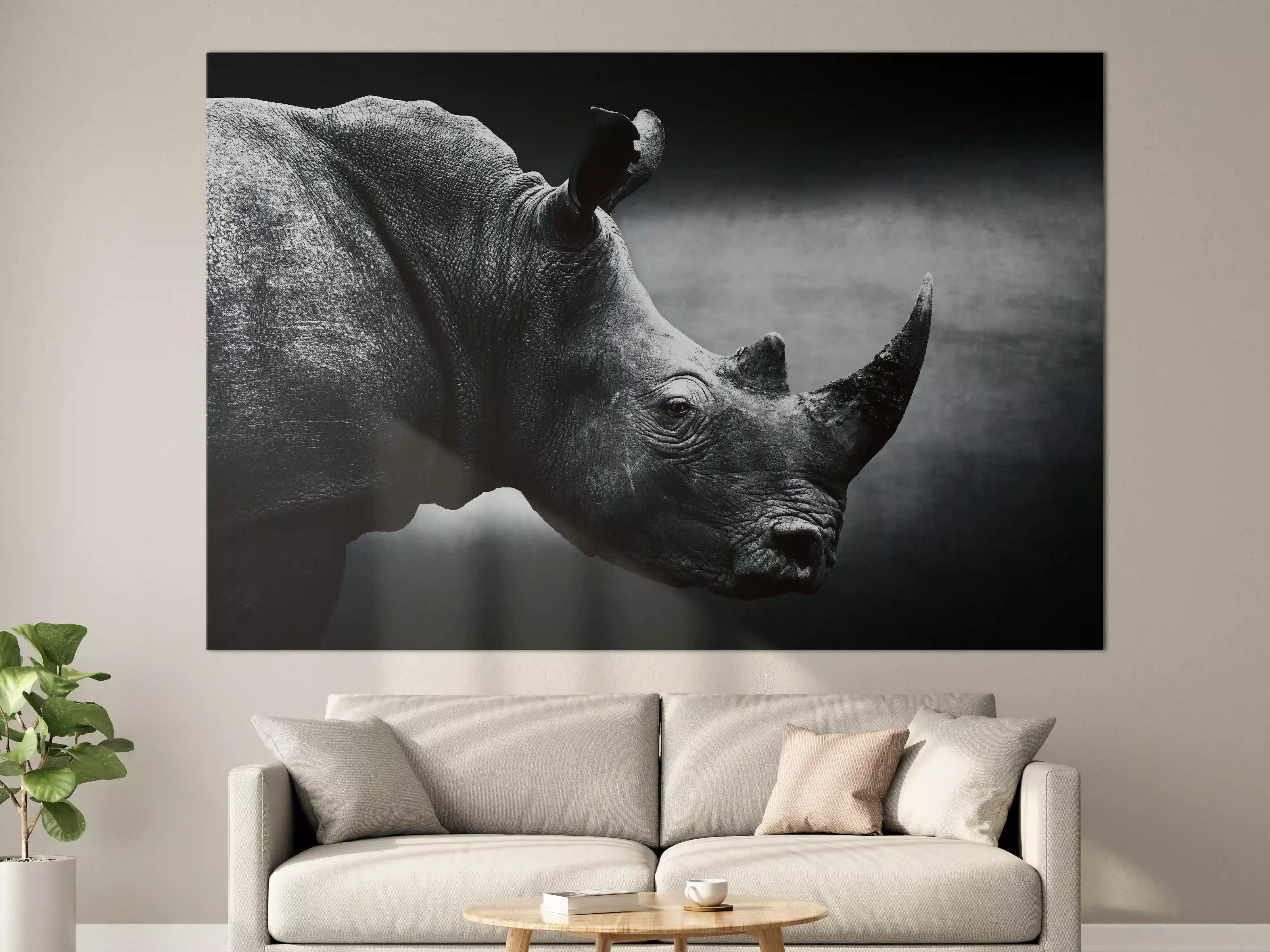 Große Wandbilder - Schwarz-Weiß-Rhino im Dämmerlicht