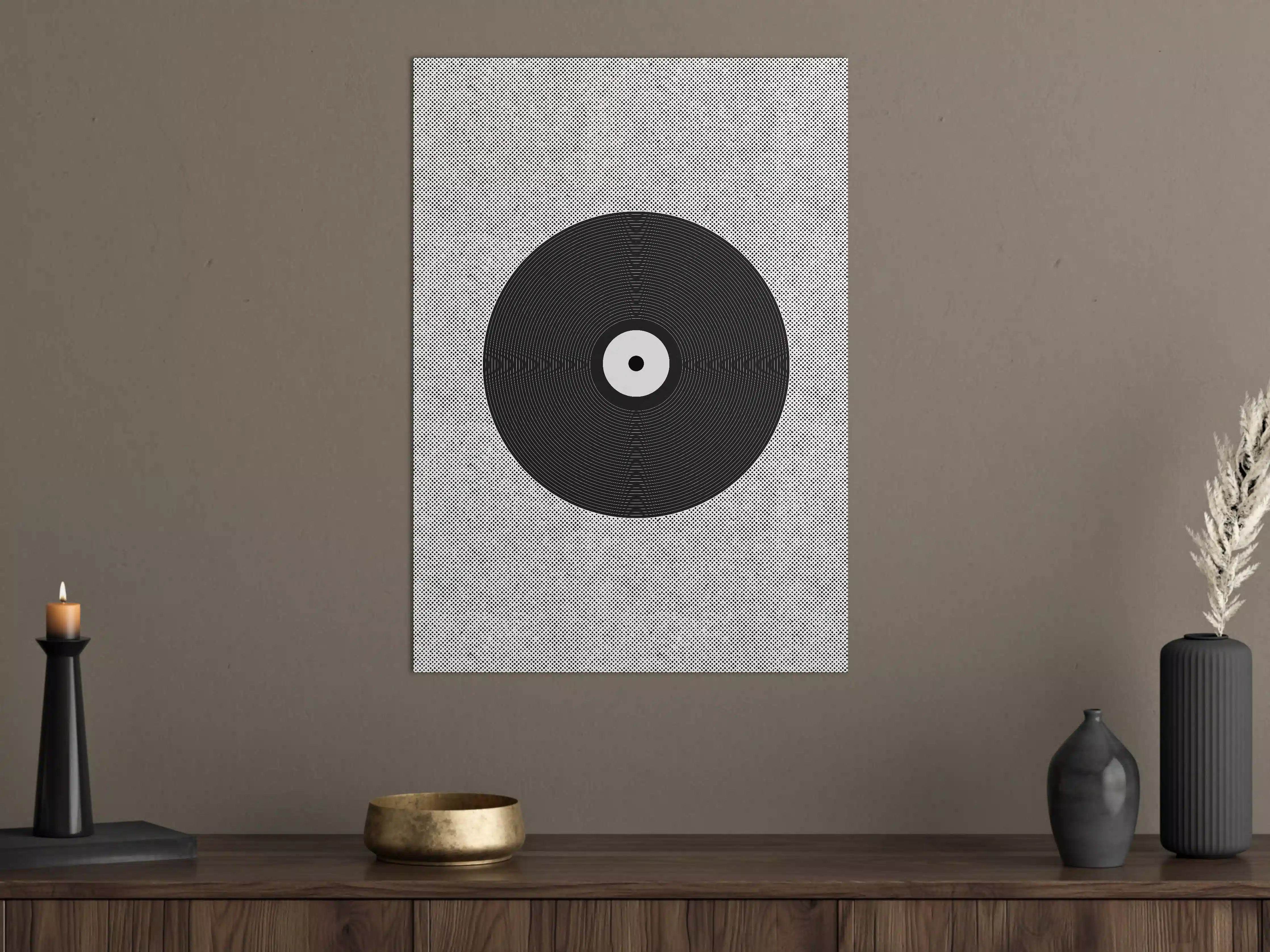 Große Wandbilder - Schwarz-Weiß-Schallplatte auf grauem Hintergrund