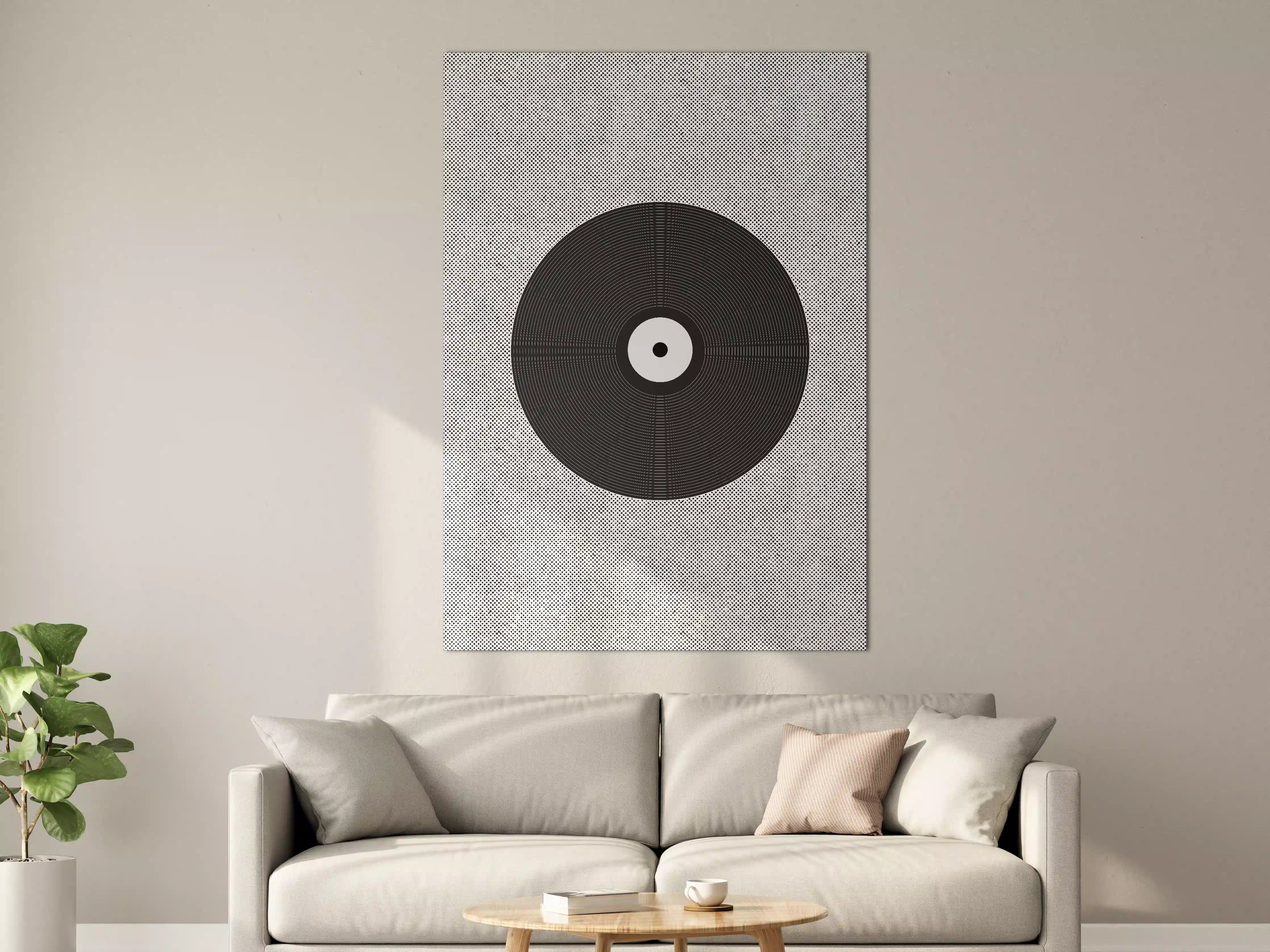 Große Wandbilder - Schwarz-Weiß-Schallplatte auf grauem Hintergrund