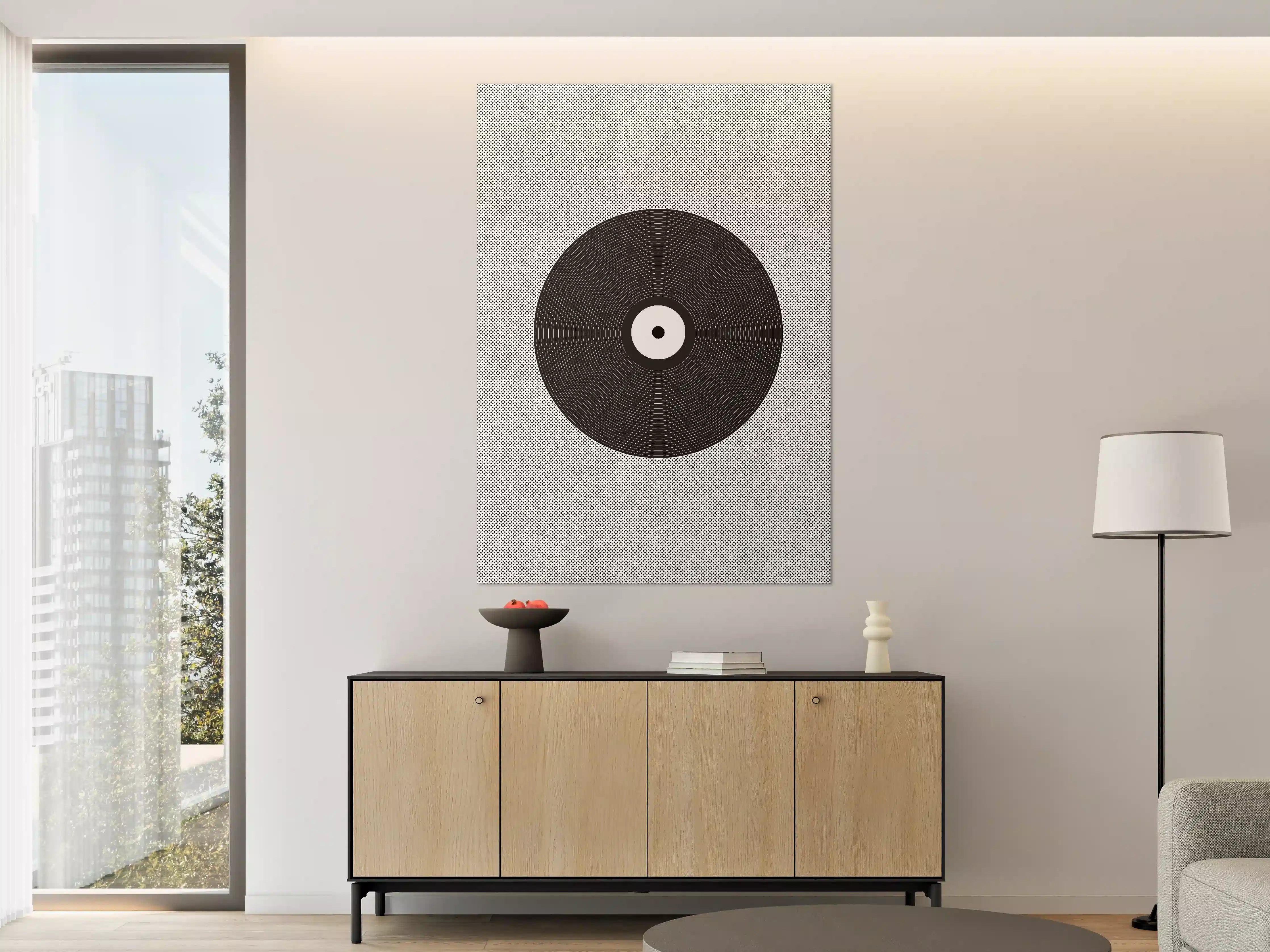Große Wandbilder - Schwarz-Weiß-Schallplatte auf grauem Hintergrund