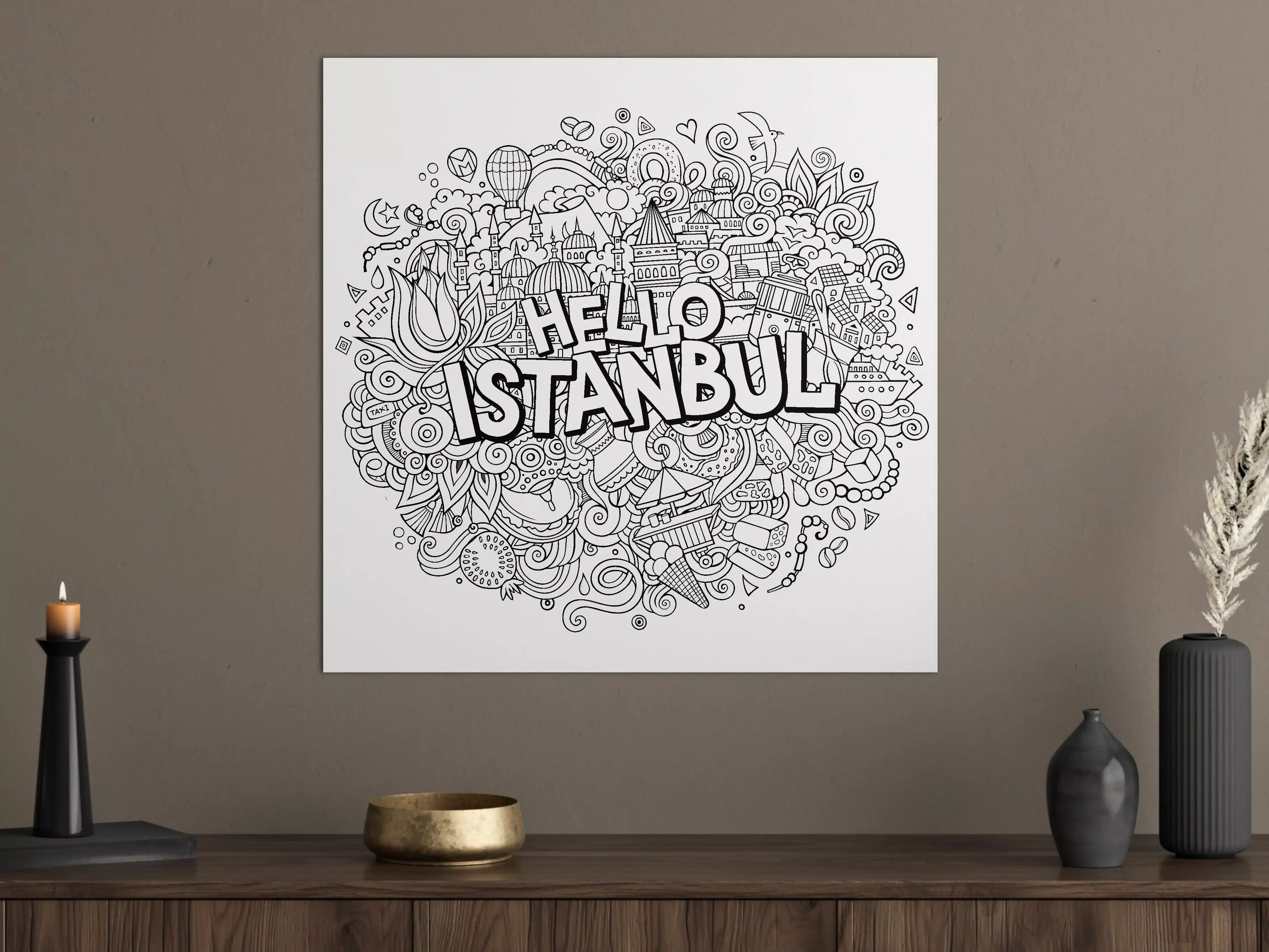 Große Wandbilder - Schwarz-Weiß-Stadtszene mit Istanbul-Highlight