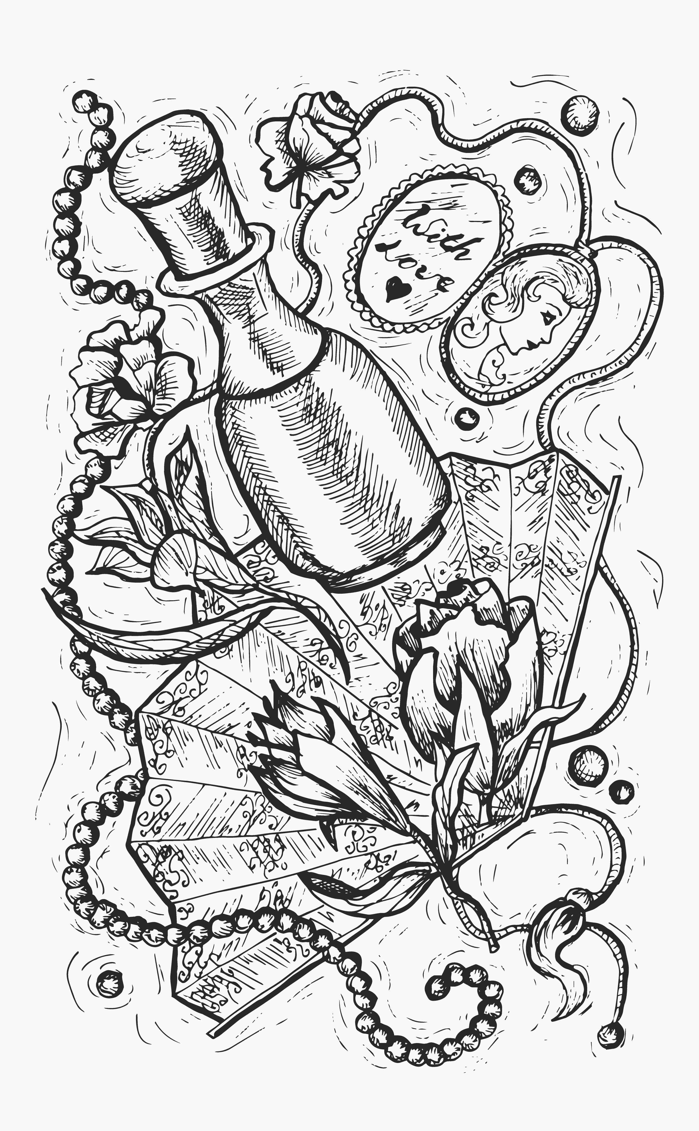 Große Wandbilder-Schwarz-Weiß-Tattoo-Design mit Blumen und Herz